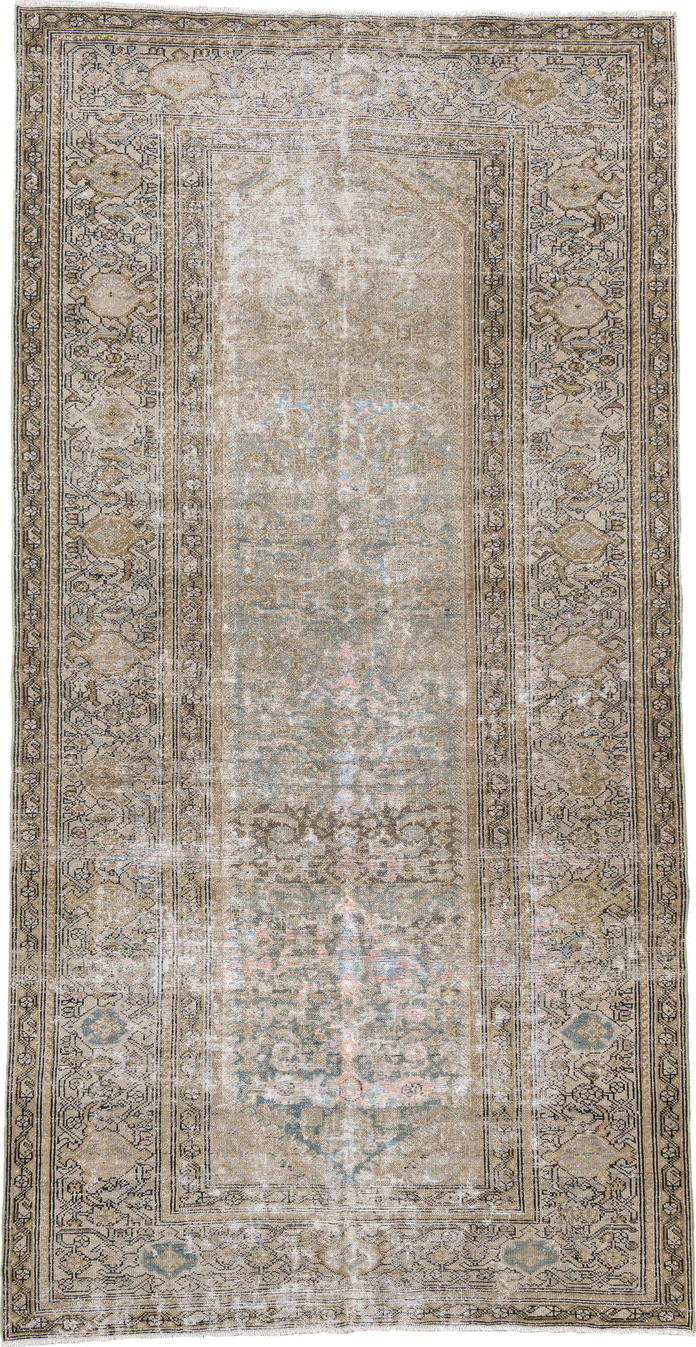 5' x 9' one-of-a-kind handmade vintage Malayer medium size rug. Color palette: gainsboro, gray, light gray, off-white