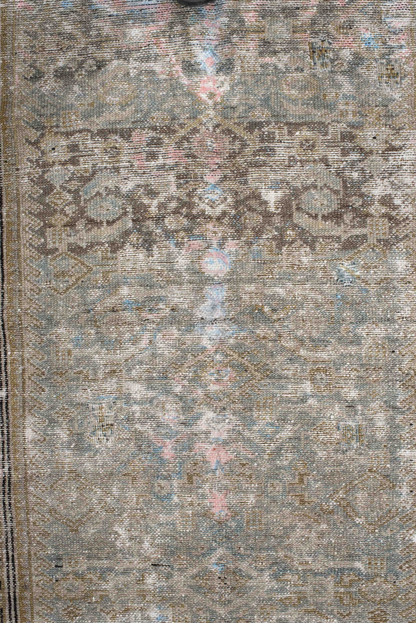 5' x 9' one-of-a-kind handmade vintage Malayer medium size rug. Color palette: taupe, ivory, beige, camel, pale blue, blush