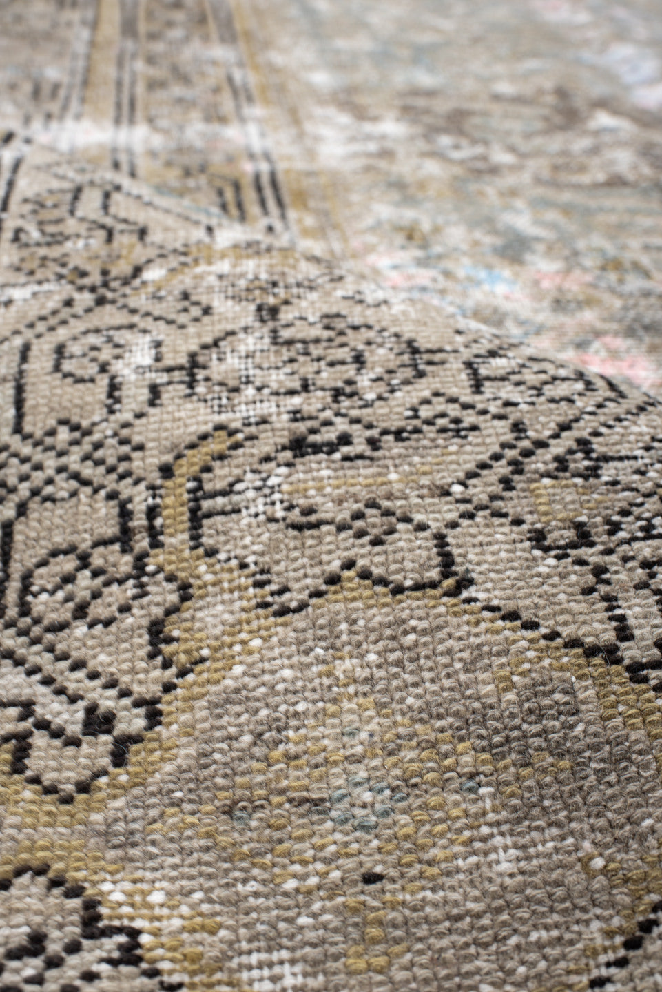 5' x 9' one-of-a-kind handmade vintage Malayer medium size rug. Color palette: taupe, ivory, beige, camel, pale blue, blush