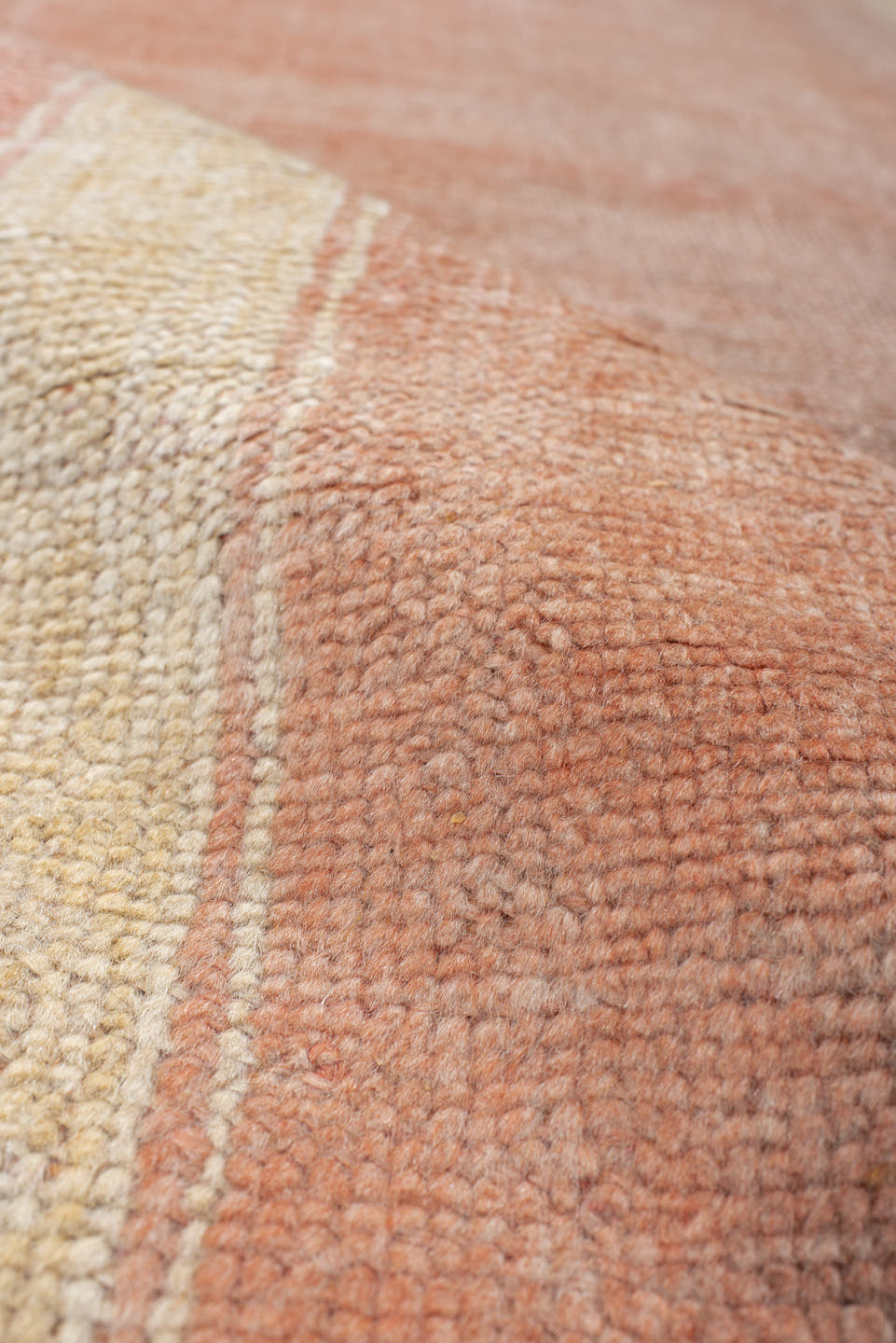3' x 11' one-of-a-kind handmade vintage Oushak runner rug. Color palette: blush, ivory, peach, cream, apricot, pink