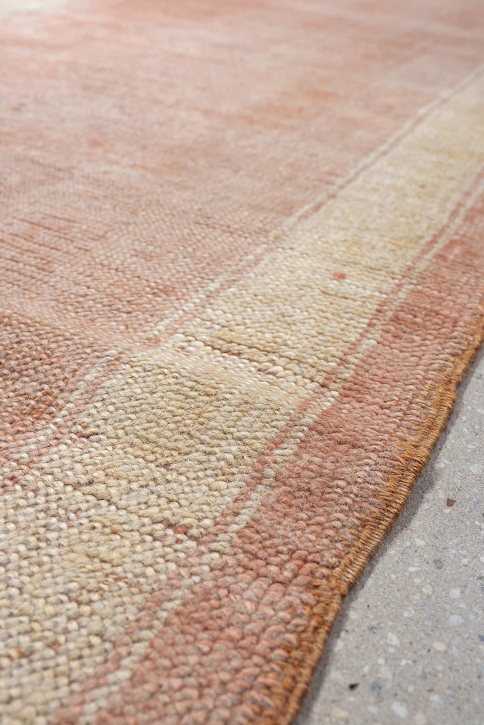 3' x 11' one-of-a-kind handmade vintage Oushak runner rug. Color palette: blush, ivory, peach, cream, apricot, pink