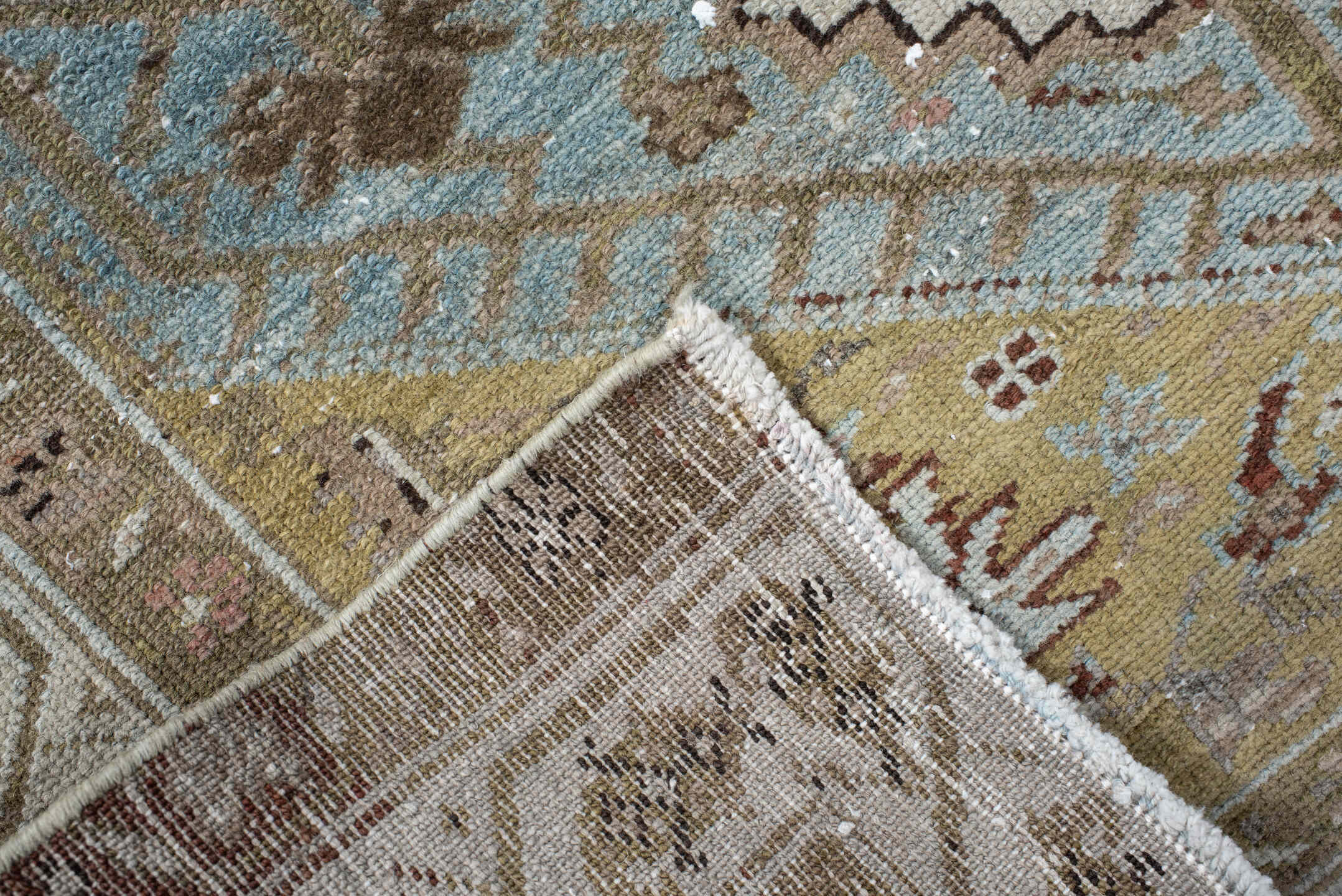 3' x 16' one-of-a-kind handmade vintage Malayer runner rug. Color palette: sky blue, ivory, taupe, beige, charcoal, blush