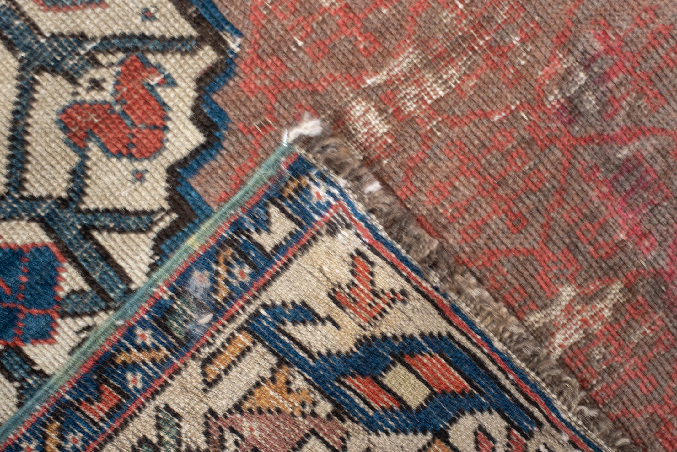 2' x 13' one-of-a-kind handmade vintage NW Persian runner rug. Color palette: ivory, rust, navy, terra cotta, indigo, camel