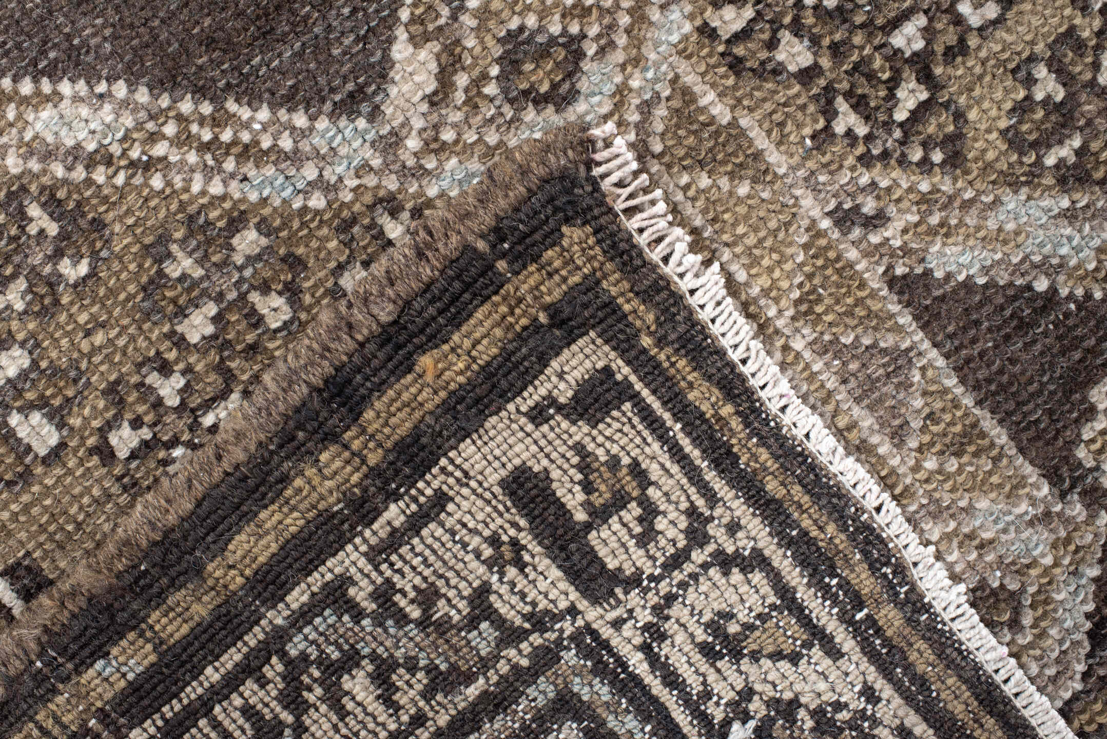 3' x 6' one-of-a-kind handmade antique Hamadan small size rug. Color palette: brown, ivory, taupe, charcoal, camel