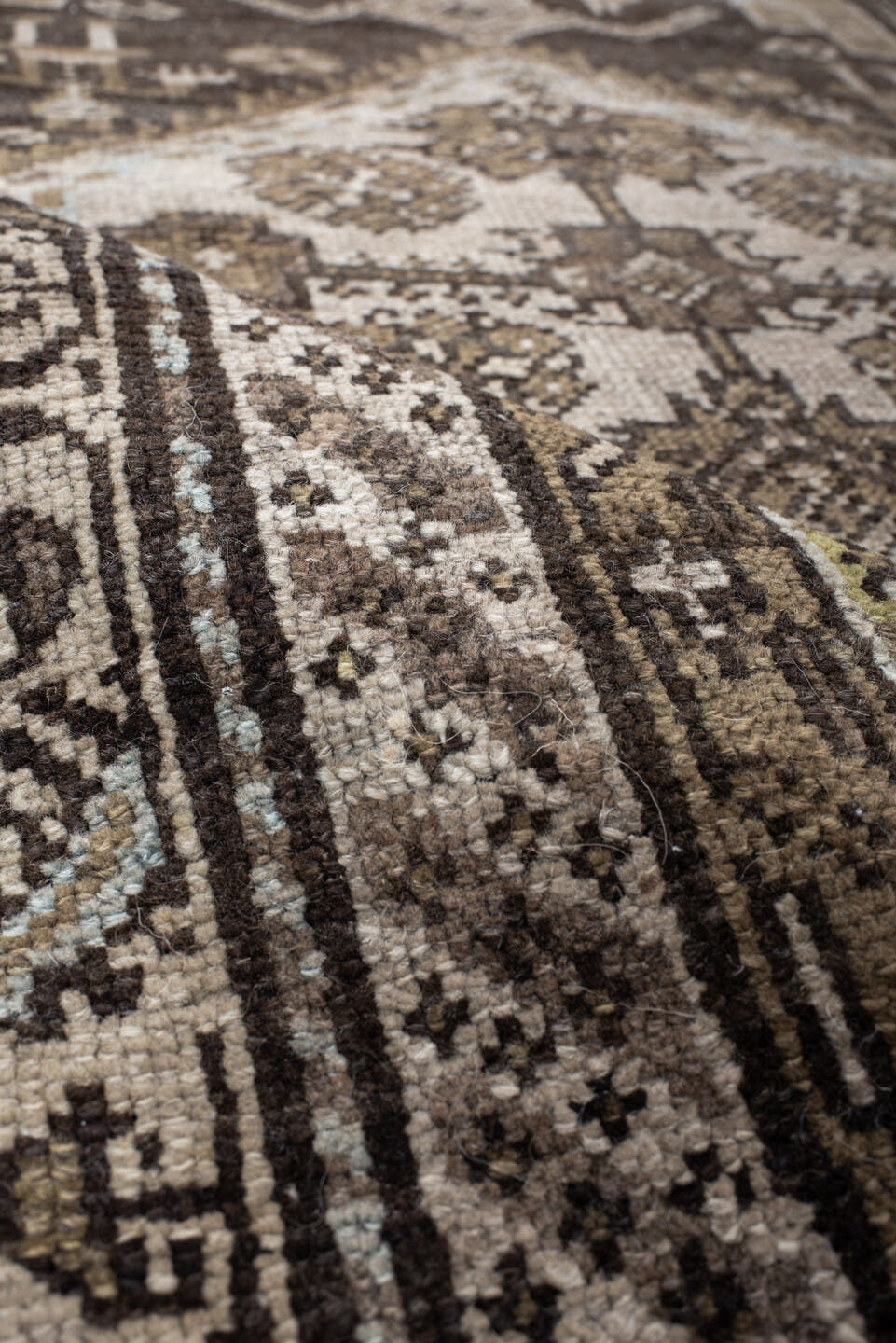 3' x 6' one-of-a-kind handmade antique Hamadan small size rug. Color palette: brown, ivory, taupe, charcoal, camel