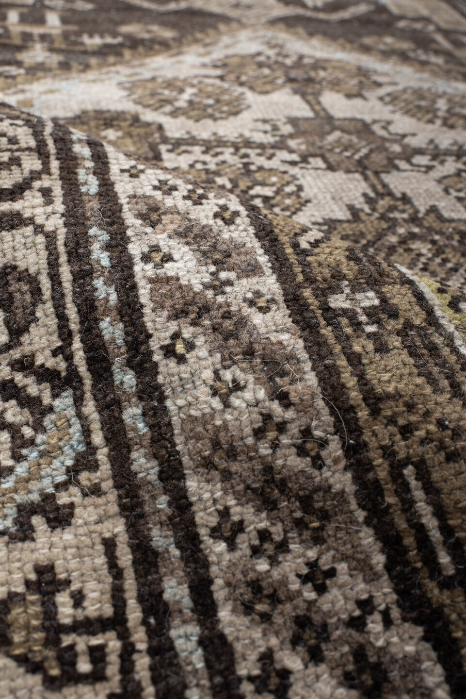 3' x 6' one-of-a-kind handmade antique Hamadan small size rug. Color palette: brown, ivory, taupe, charcoal, camel