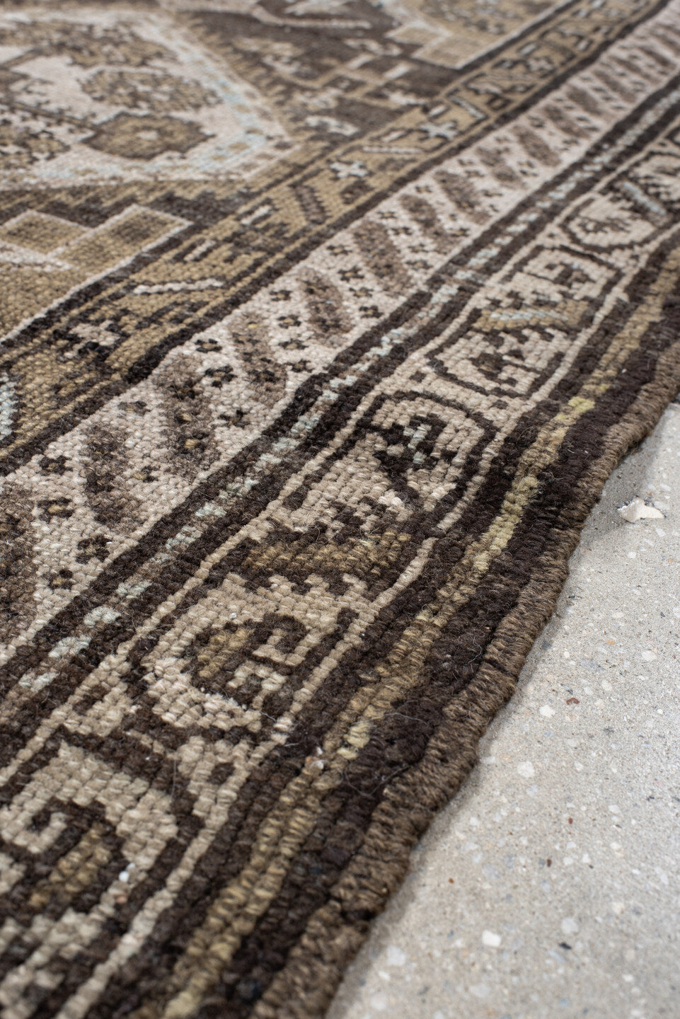 3' x 6' one-of-a-kind handmade antique Hamadan small size rug. Color palette: brown, ivory, taupe, charcoal, camel