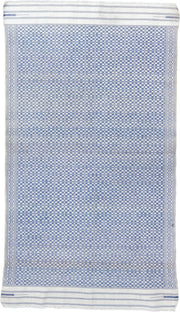 3' x 5' one-of-a-kind handmade vintage Dhurrie small size rug. Color palette: ivory, blue