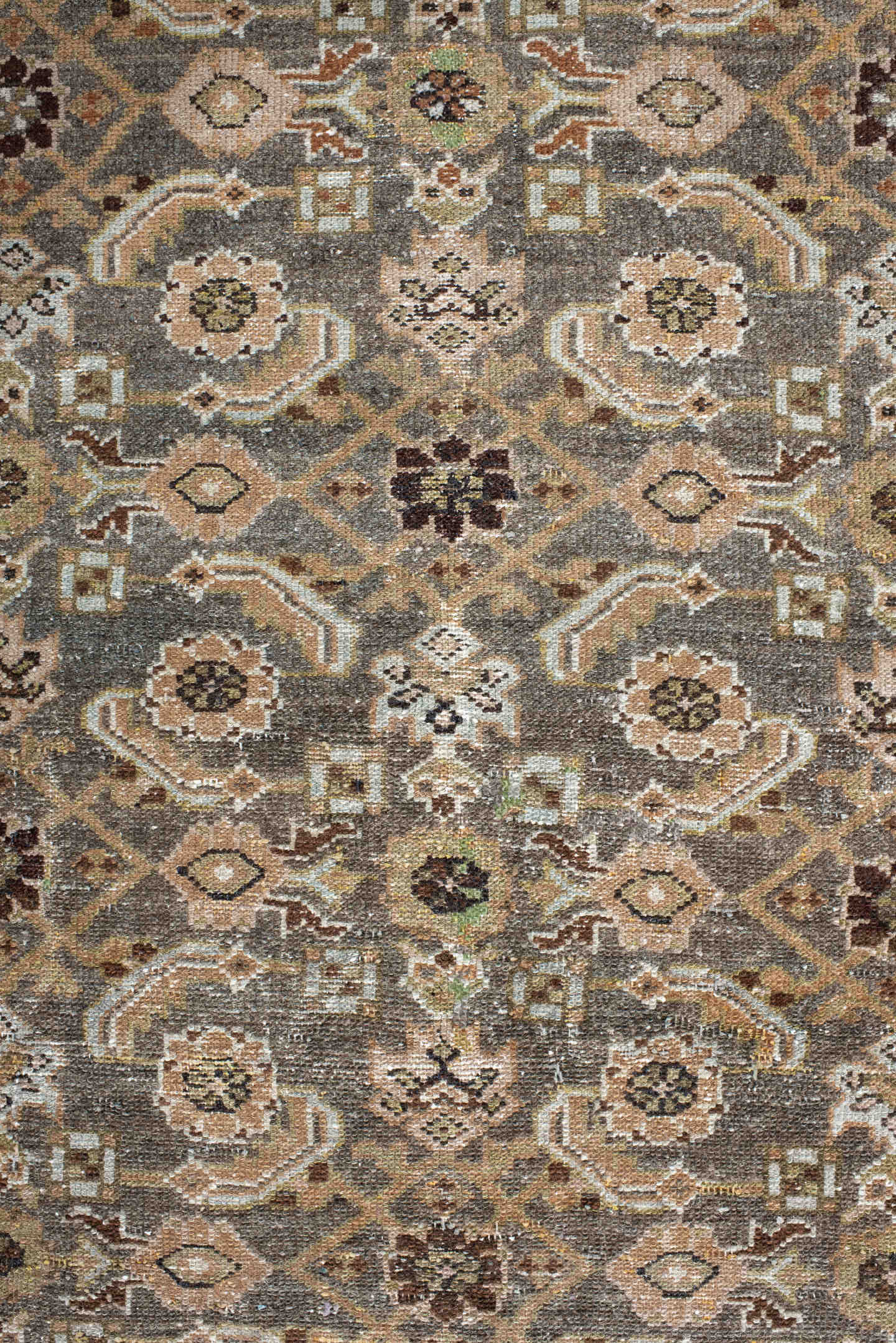 3' x 4' one-of-a-kind handmade vintage Malayer small size rug. Color palette: taupe, camel, ivory, pale_blue, brown, sage