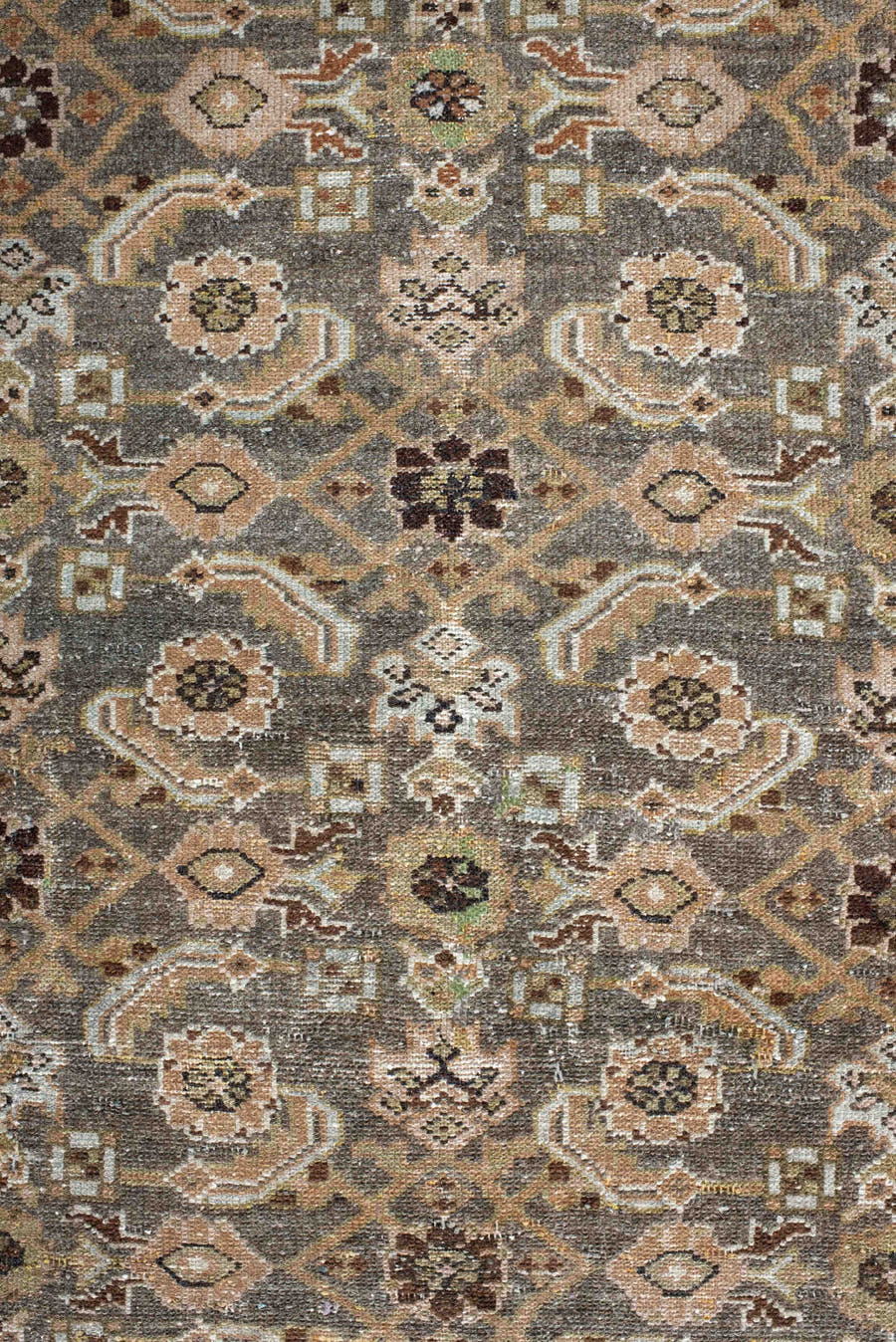 3' x 4' one-of-a-kind handmade vintage Malayer small size rug. Color palette: taupe, camel, ivory, pale_blue, brown, sage