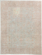 9' x 11' one-of-a-kind handmade antique Sivas large size rug. Color palette: blush, ivory, pale aqua, taupe, beige, pink