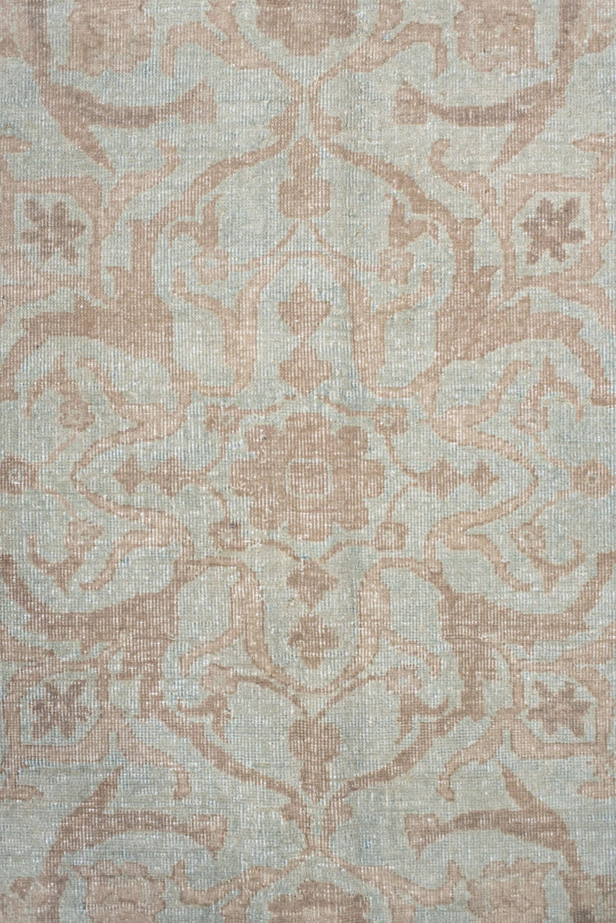 9' x 11' one-of-a-kind handmade antique Sivas large size rug. Color palette: blush, ivory, pale aqua, taupe, beige, pink