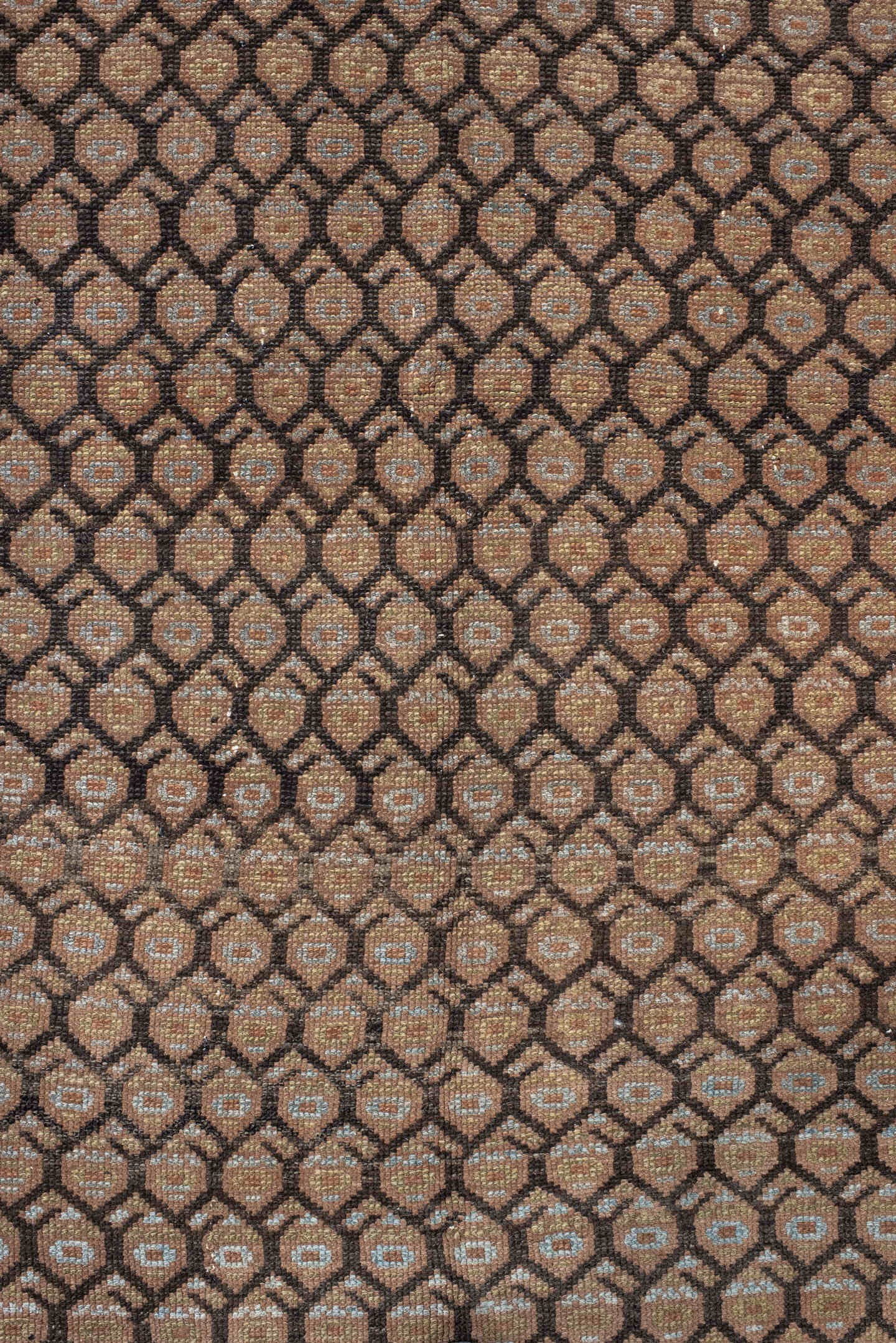 4' x 14' one-of-a-kind handmade vintage Malayer runner rug. Color palette: brown, taupe, camel, ivory, charcoal, beige, gray