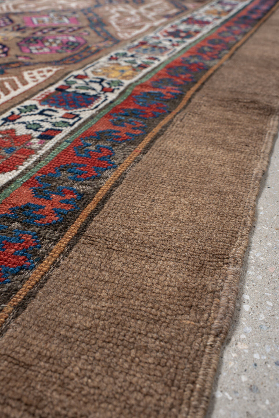 3' x 14' one-of-a-kind handmade vintage Cam Hamadan runner rug. Color palette: camel, ivory, indigo, rust, rose, taupe, navy