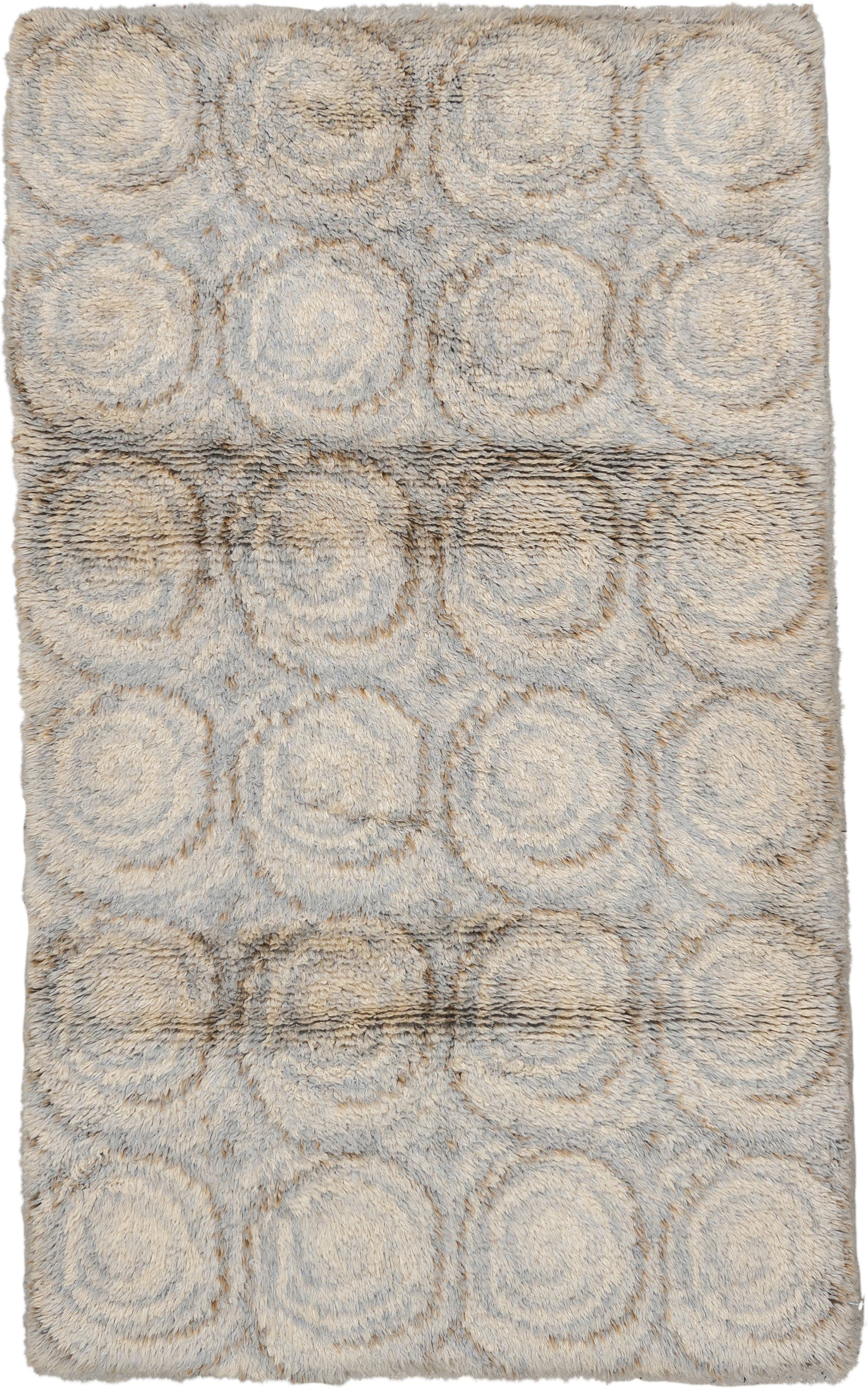 4' x 7' one-of-a-kind handmade vintage Scadinavian rug. Color palette: ivory, cream, light gray, taupe, beige, gray
