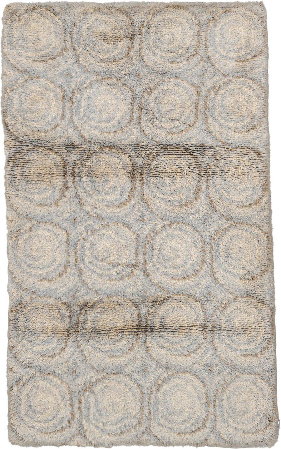 4' x 7' one-of-a-kind handmade vintage Scadinavian rug. Color palette: ivory, cream, light gray, taupe, beige, gray