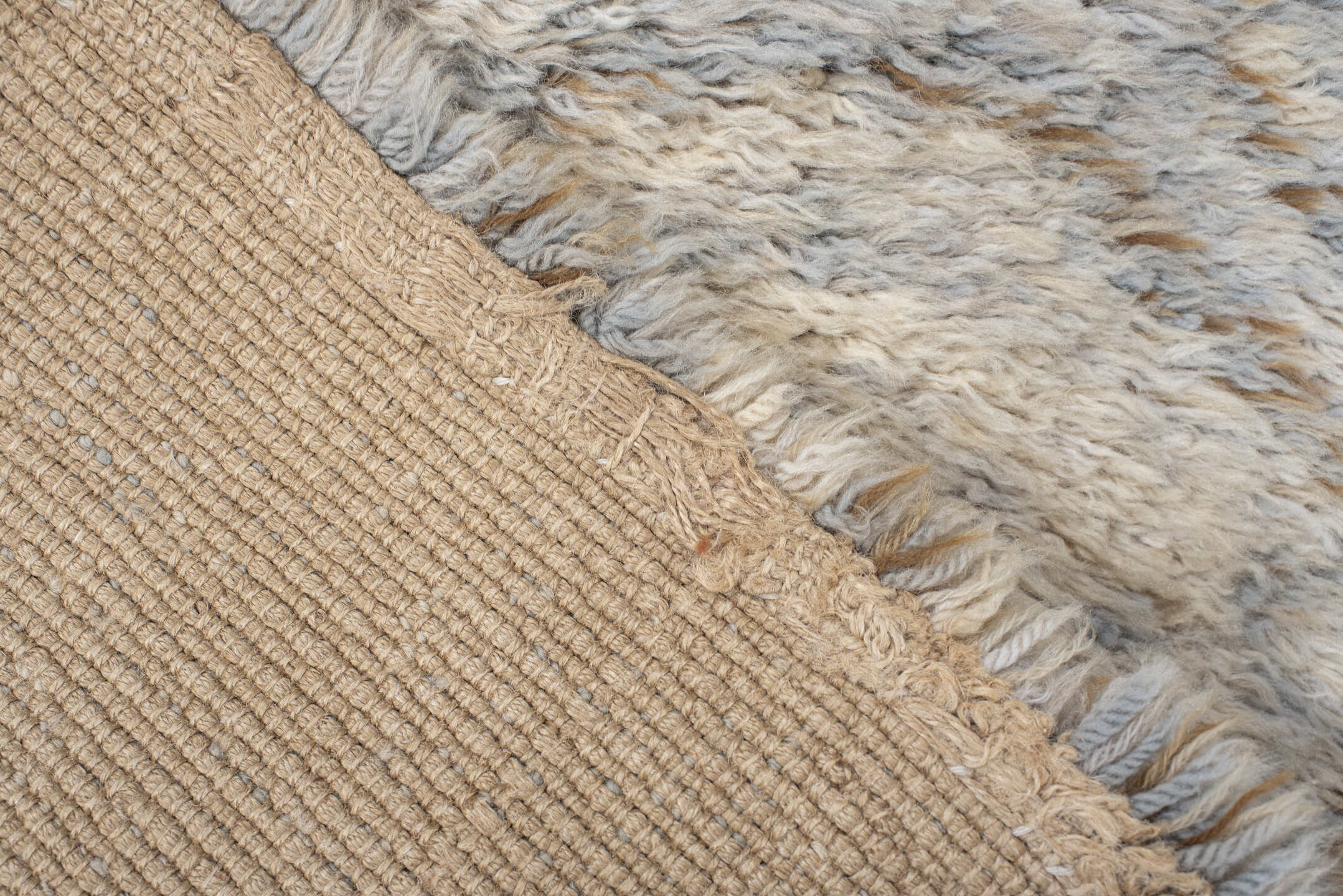 4' x 7' one-of-a-kind handmade vintage Scadinavian rug. Color palette: ivory, cream, light gray, taupe, beige, gray