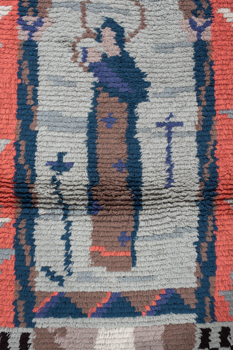 3' x 4' one-of-a-kind handmade vintage Scadinavian small size rug. Color palette: black, blue, brown, gray, green, ivory