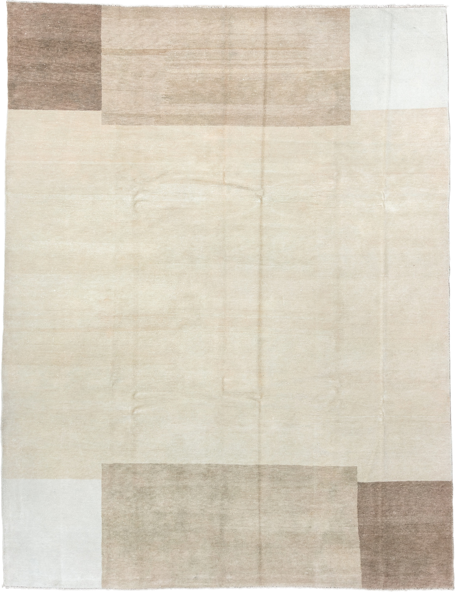 8' x 11' one-of-a-kind handmade vintage Tibetan large size rug. Color palette: ivory, cream, beige, taupe, light gray, gray