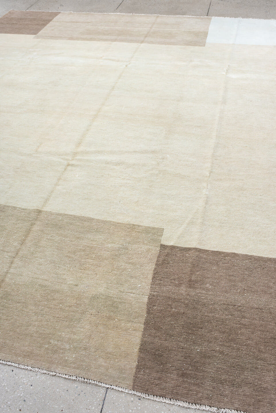 8' x 11' one-of-a-kind handmade vintage Tibetan large size rug. Color palette: ivory, cream, beige, taupe, light gray, gray