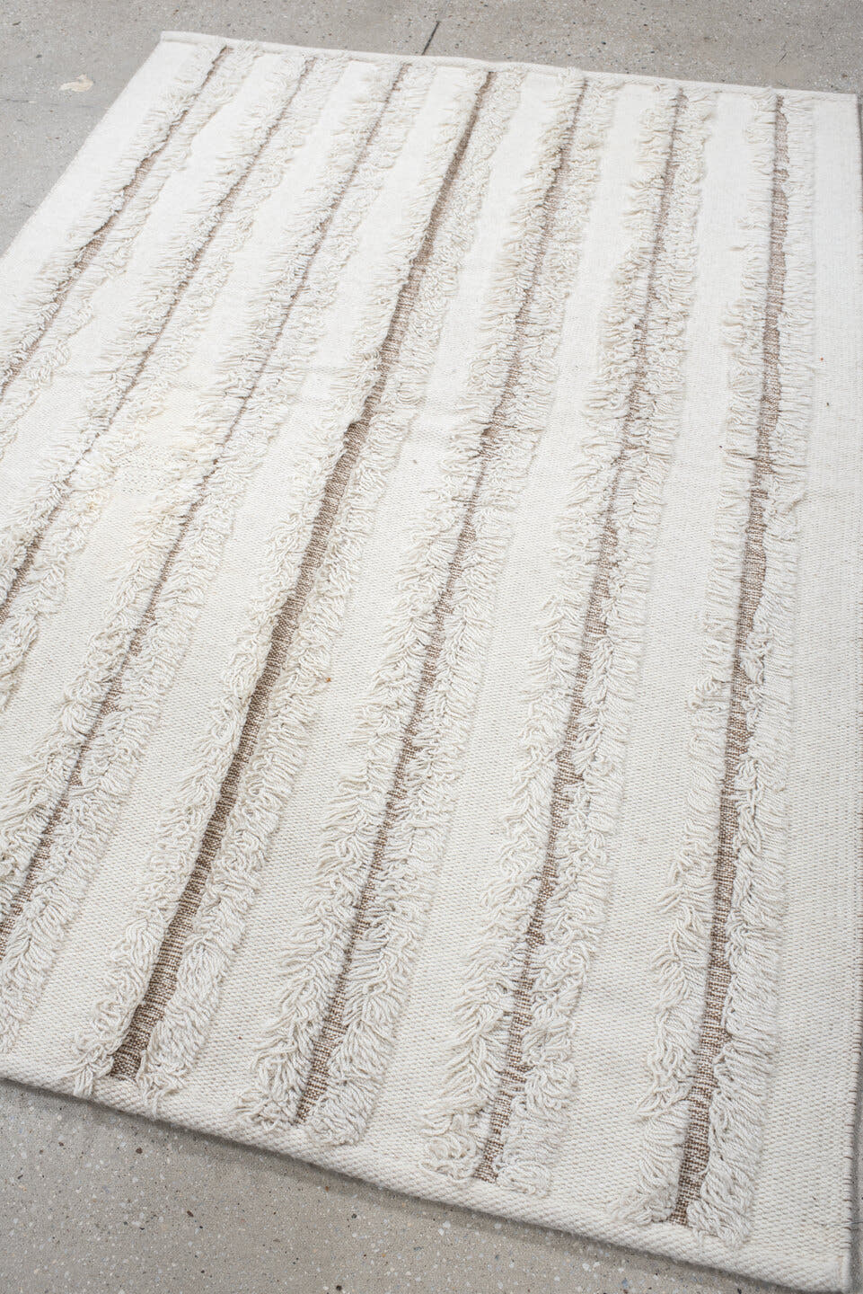 4' x 6' one-of-a-kind handmade vintage Scadinavian small size rug. Color palette: ivory, cream, taupe, beige, gray