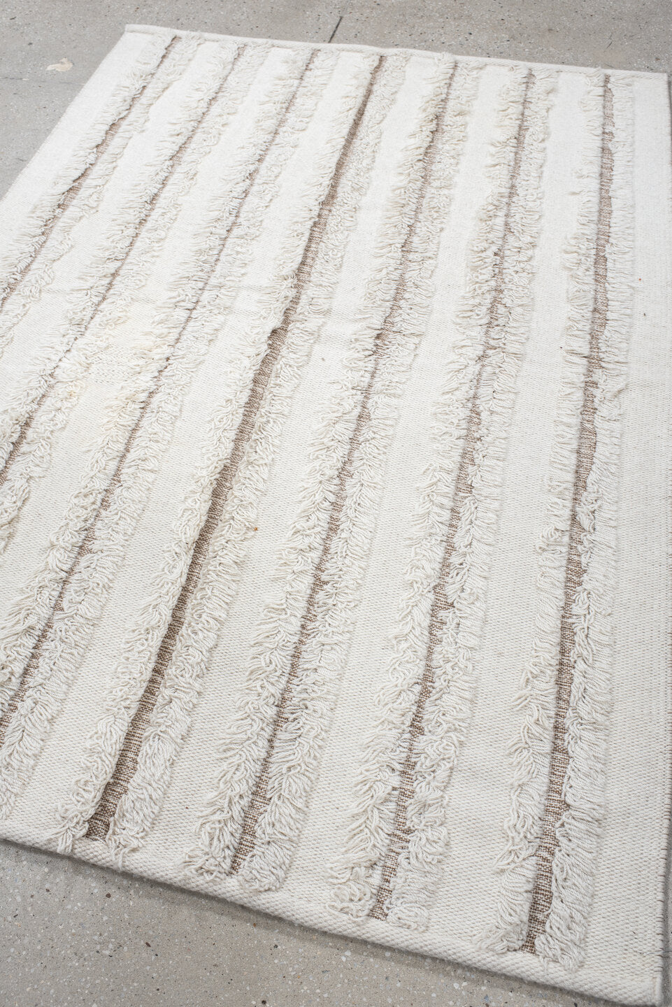 4' x 6' one-of-a-kind handmade vintage Scadinavian small size rug. Color palette: ivory, cream, taupe, beige, gray