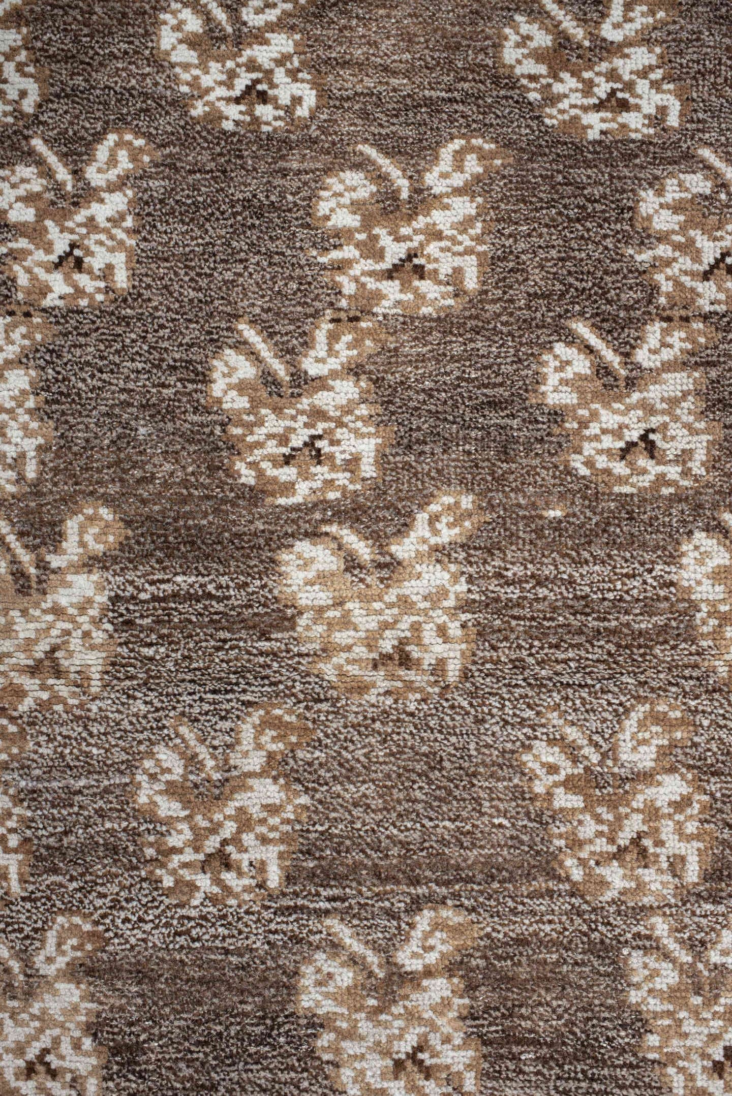 4' x 7' one-of-a-kind handmade vintage Gabbe rug. Color palette: brown, ivory, taupe, camel, beige, gray