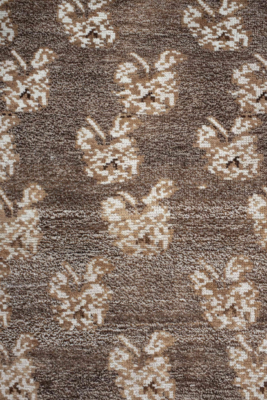 4' x 7' one-of-a-kind handmade vintage Gabbe rug. Color palette: brown, ivory, taupe, camel, beige, gray