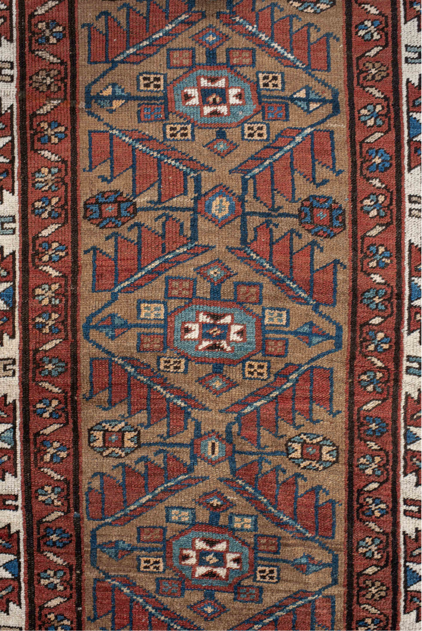 3' x 10' one-of-a-kind handmade vintage NW Persian runner rug. Color palette: arapawa, black, blue, brown, dim gray, gray