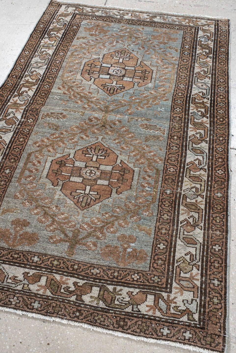 3' x 5' one-of-a-kind handmade vintage Malayer small size rug. Color palette: black, brown, charcoal, dark gray, gray