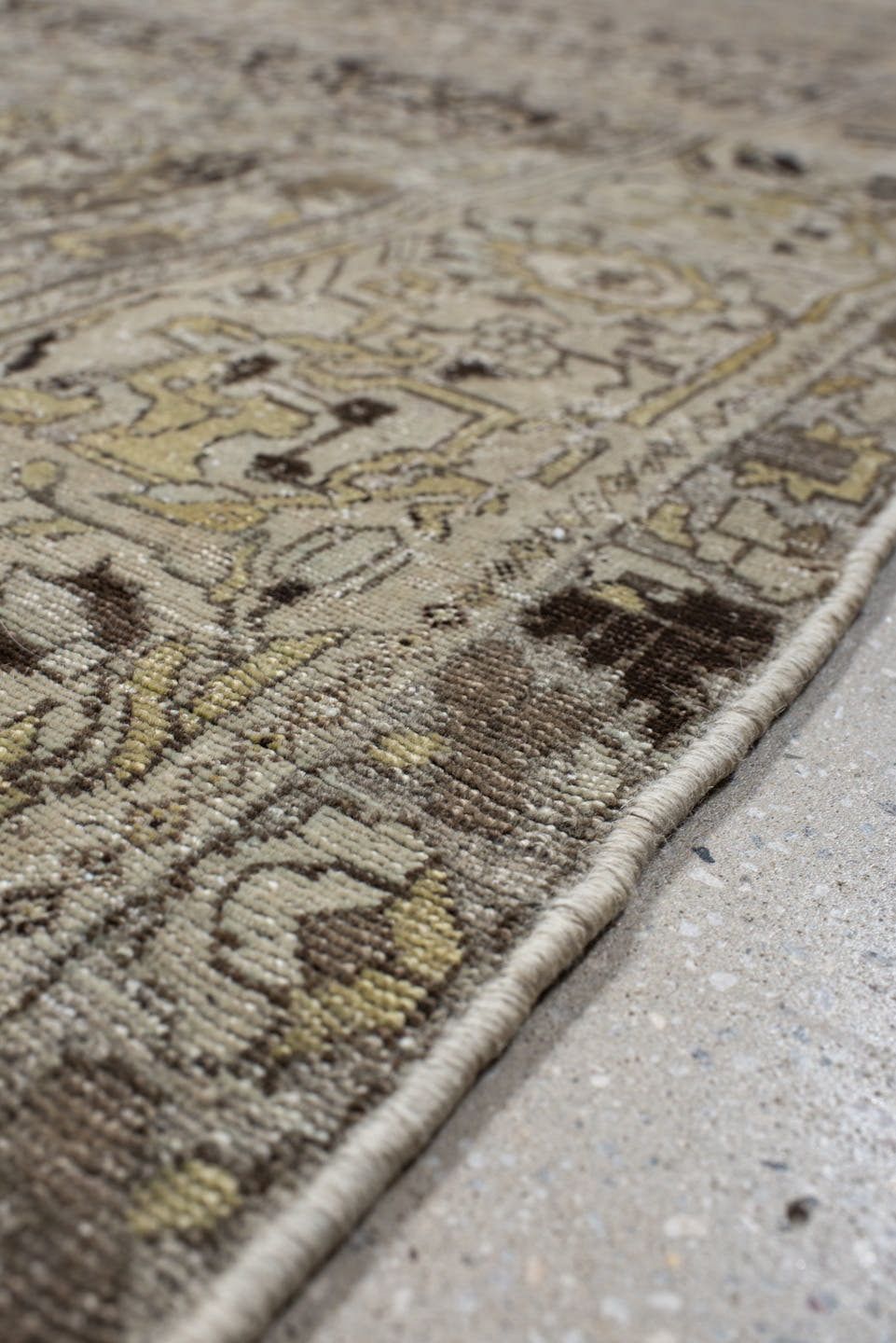 7' x 11' one-of-a-kind handmade vintage Bidjar large size rug. Color palette: taupe, ivory, charcoal, slate, gold, sage
