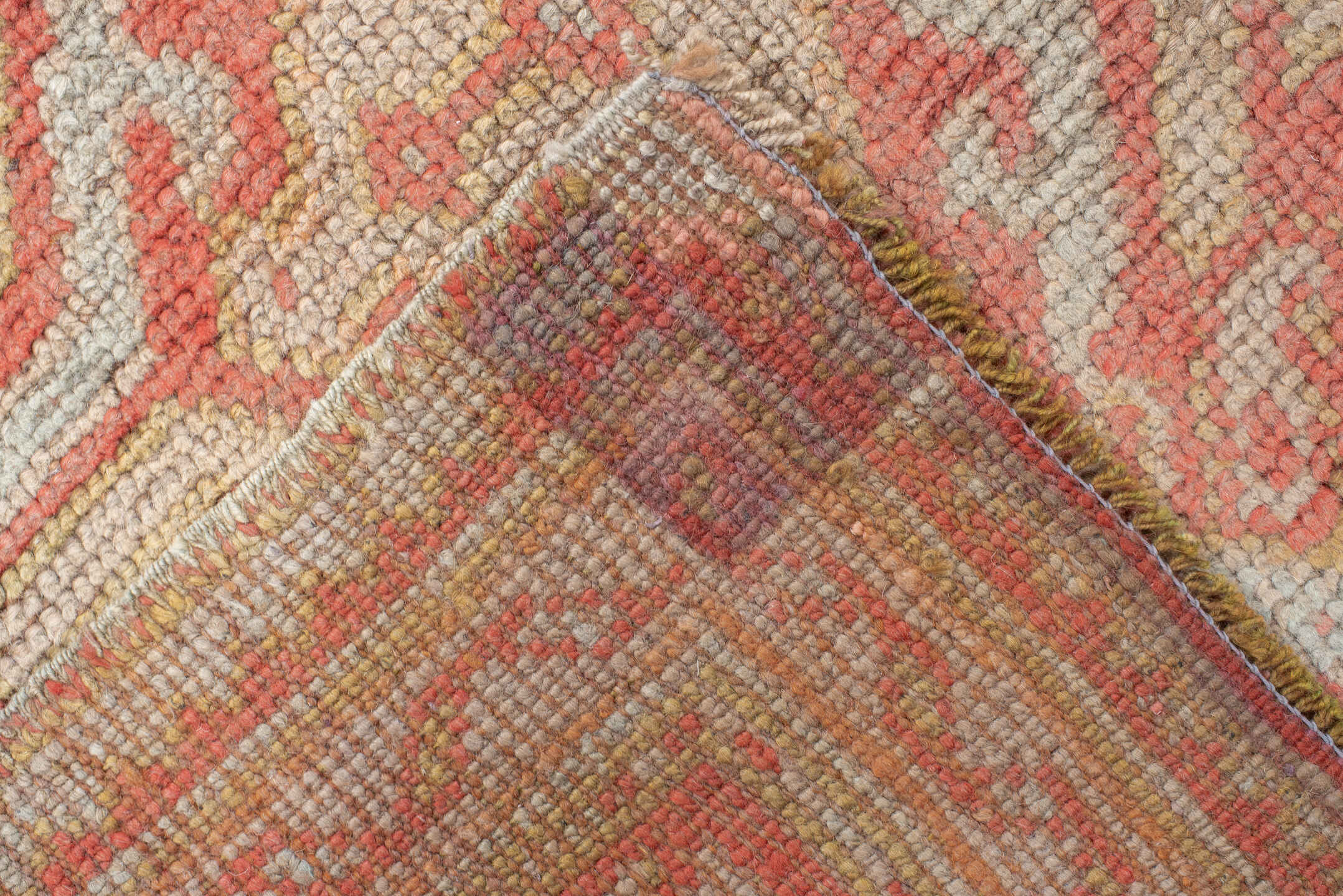 3' x 12' one-of-a-kind handmade vintage Oushak runner rug. Color palette: ivory, coral, peach, salmon, beige, taupe