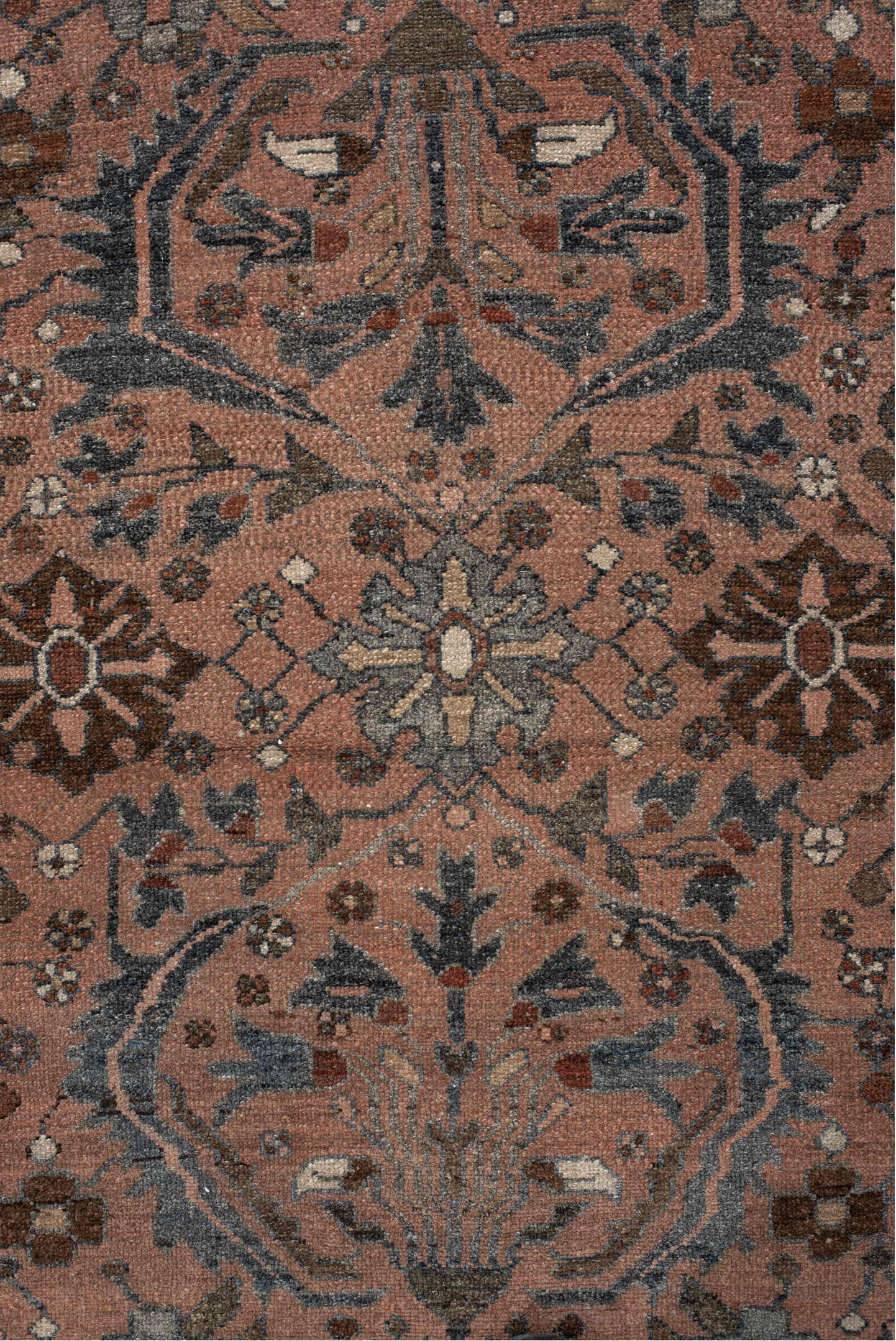 3' x 9' one-of-a-kind handmade vintage Lilian runner rug. Color palette: black, brown, charcoal, gray, light gray, off-white