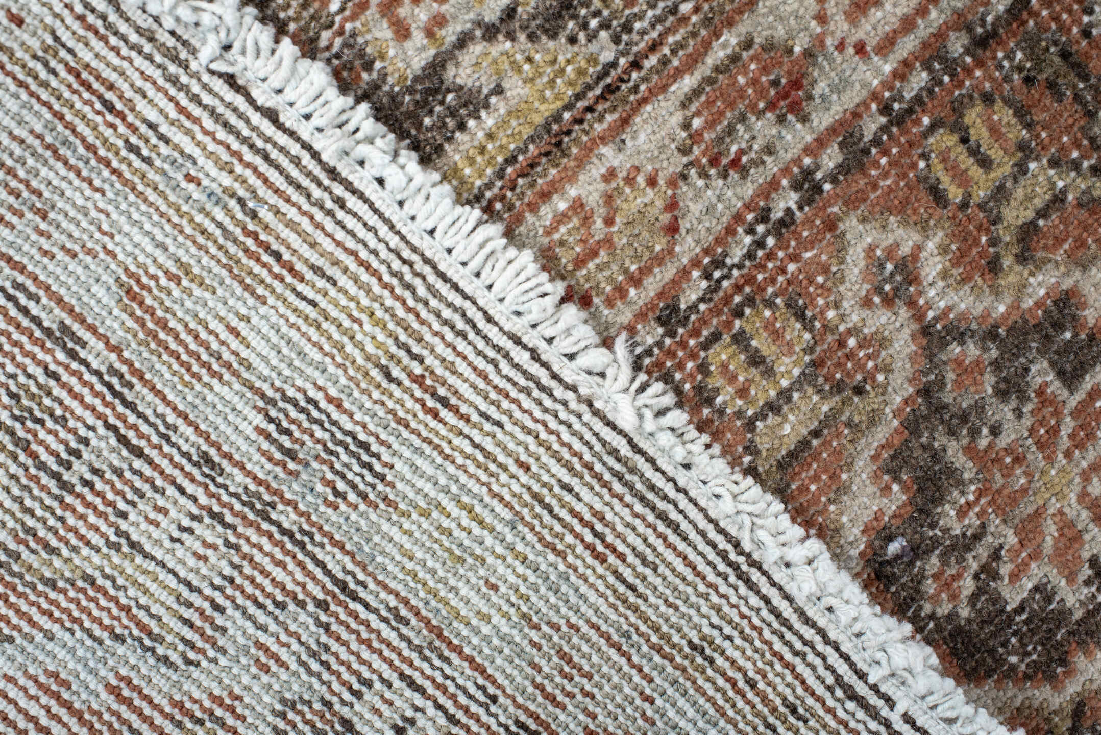 4' x 6' one-of-a-kind handmade vintage Mahal small size rug. Color palette: rust, ivory, charcoal, taupe, sage, camel, brown