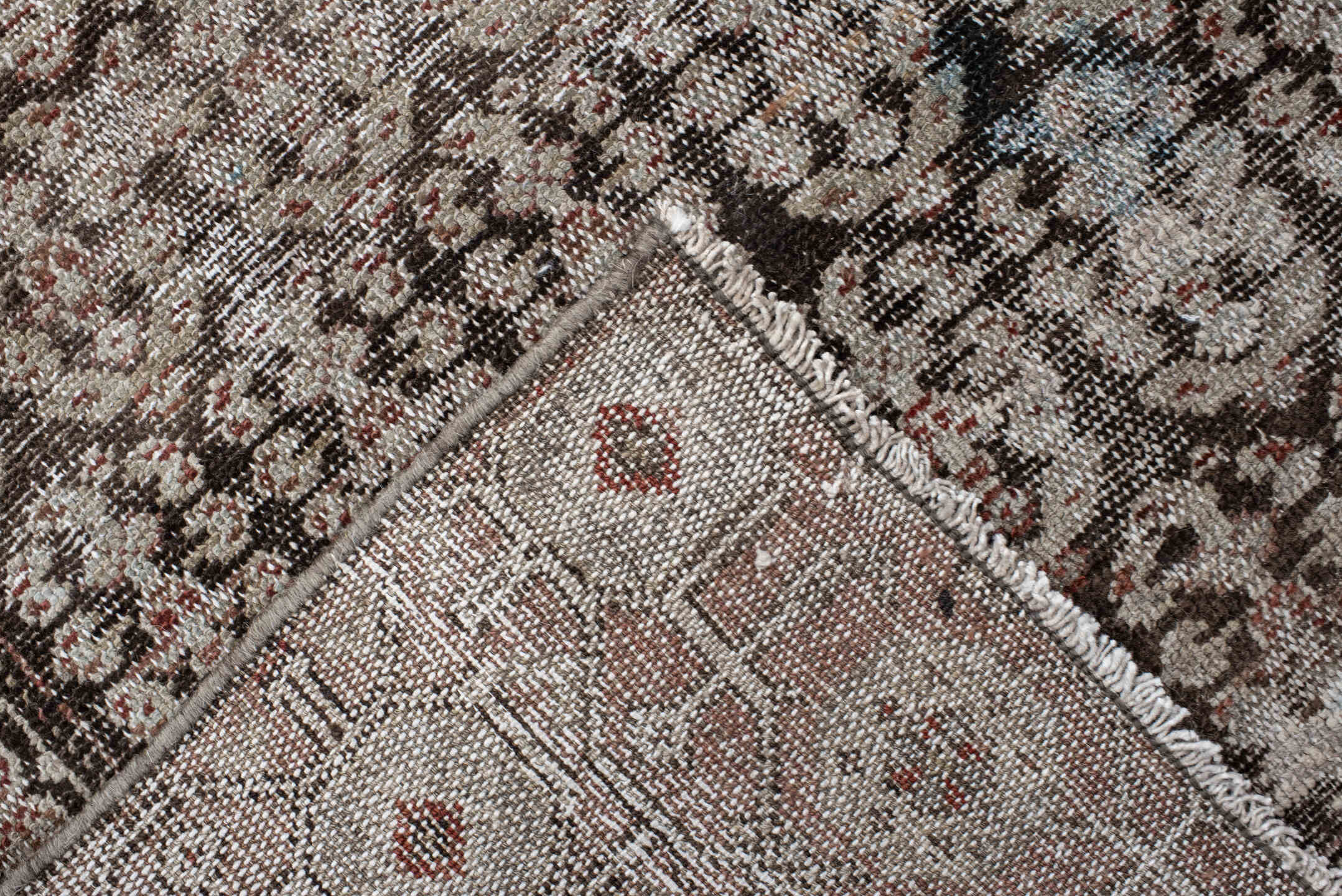 3' x 9' one-of-a-kind handmade vintage Malayer runner rug. Color palette: brown, taupe, rust, ivory, charcoal, camel, beige