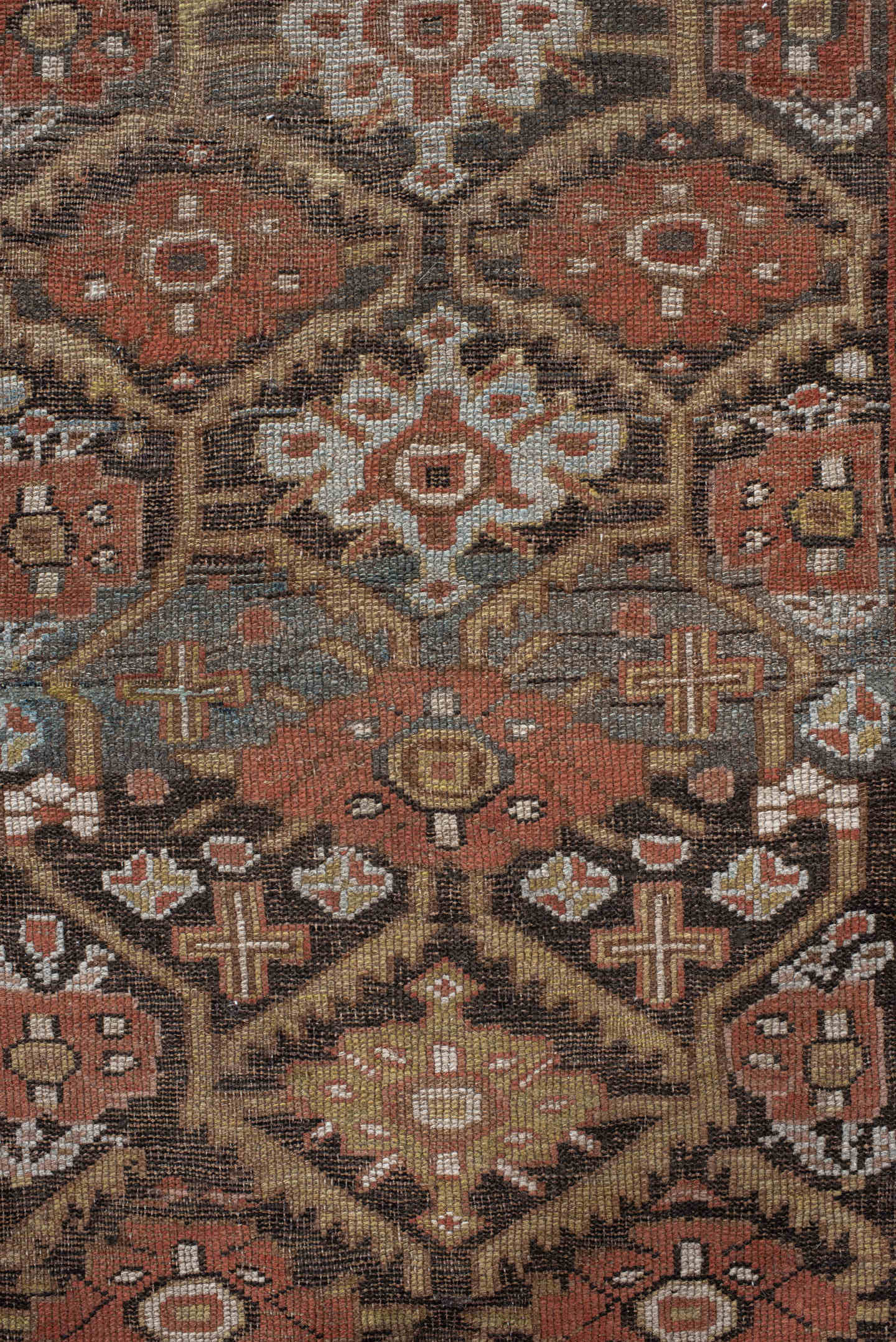 3' x 8' one-of-a-kind handmade vintage NW Persian runner rug. Color palette: brown, rust, ivory, taupe, charcoal, camel