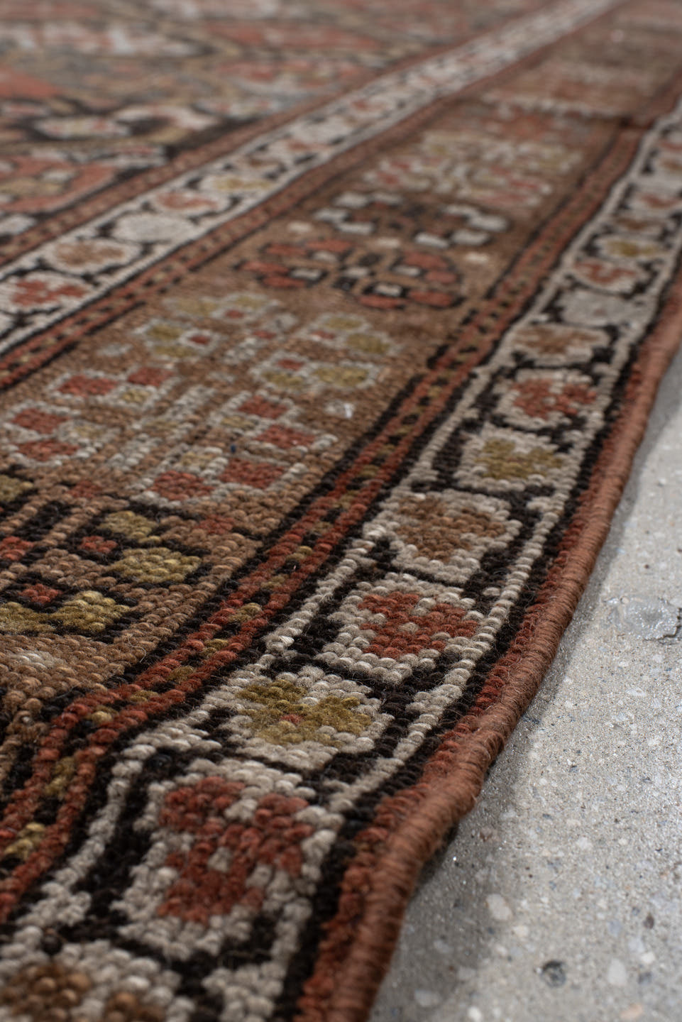 3' x 8' one-of-a-kind handmade vintage NW Persian runner rug. Color palette: brown, rust, ivory, taupe, charcoal, camel