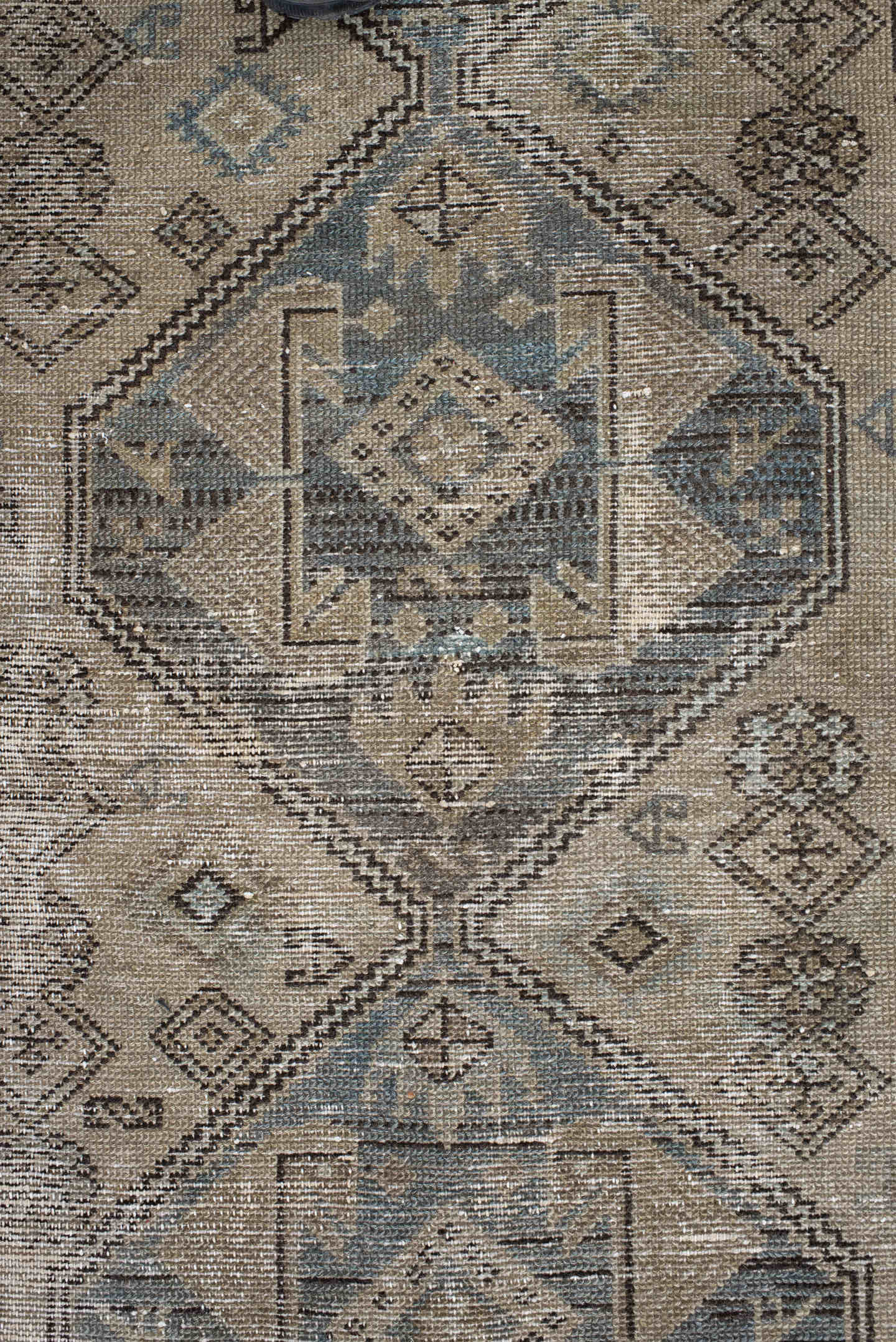 3' x 7' one-of-a-kind handmade vintage Malayer runner rug. Color palette: taupe, ivory, charcoal, slate, beige, camel, gray