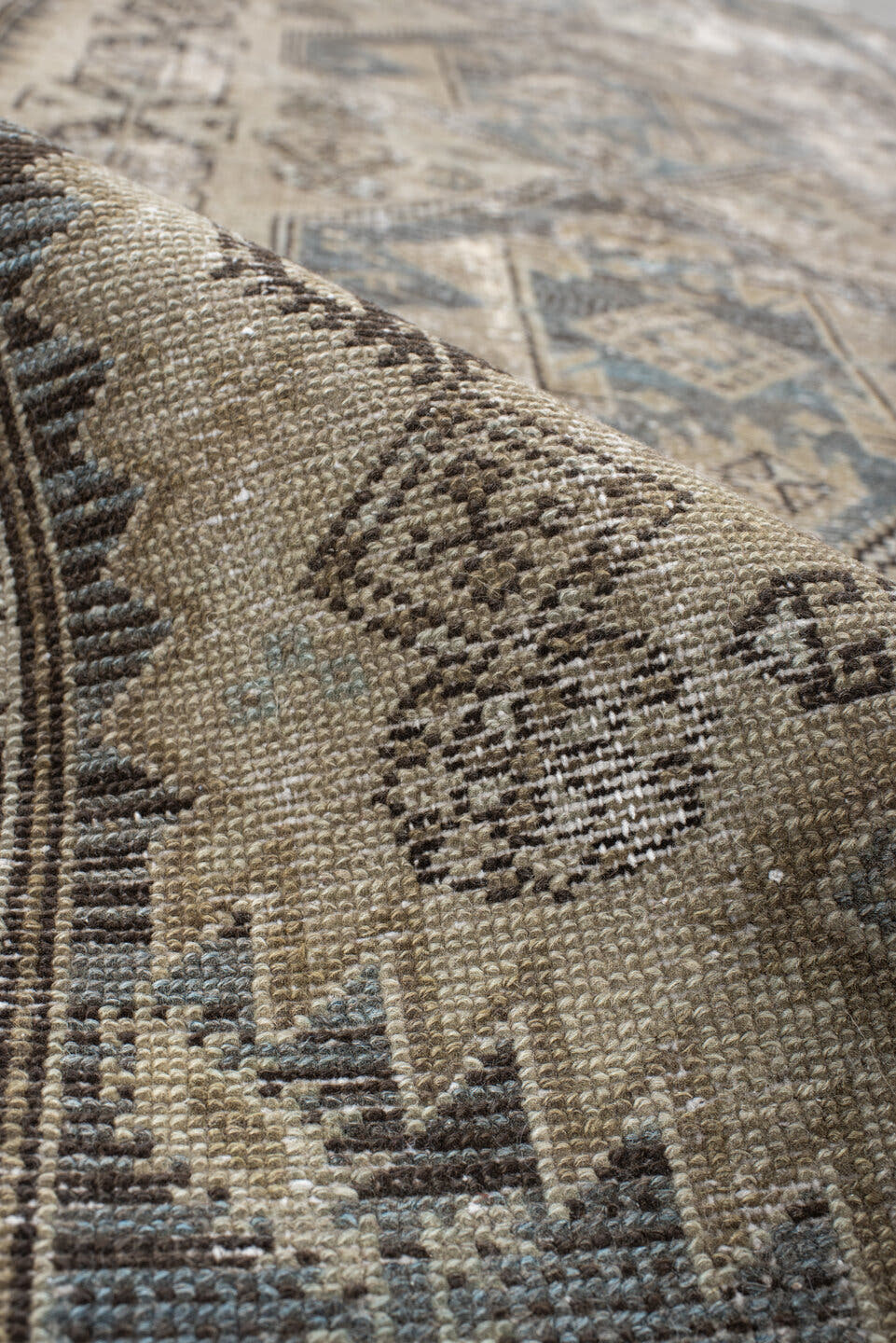 3' x 7' one-of-a-kind handmade vintage Malayer runner rug. Color palette: taupe, ivory, charcoal, slate, beige, camel, gray