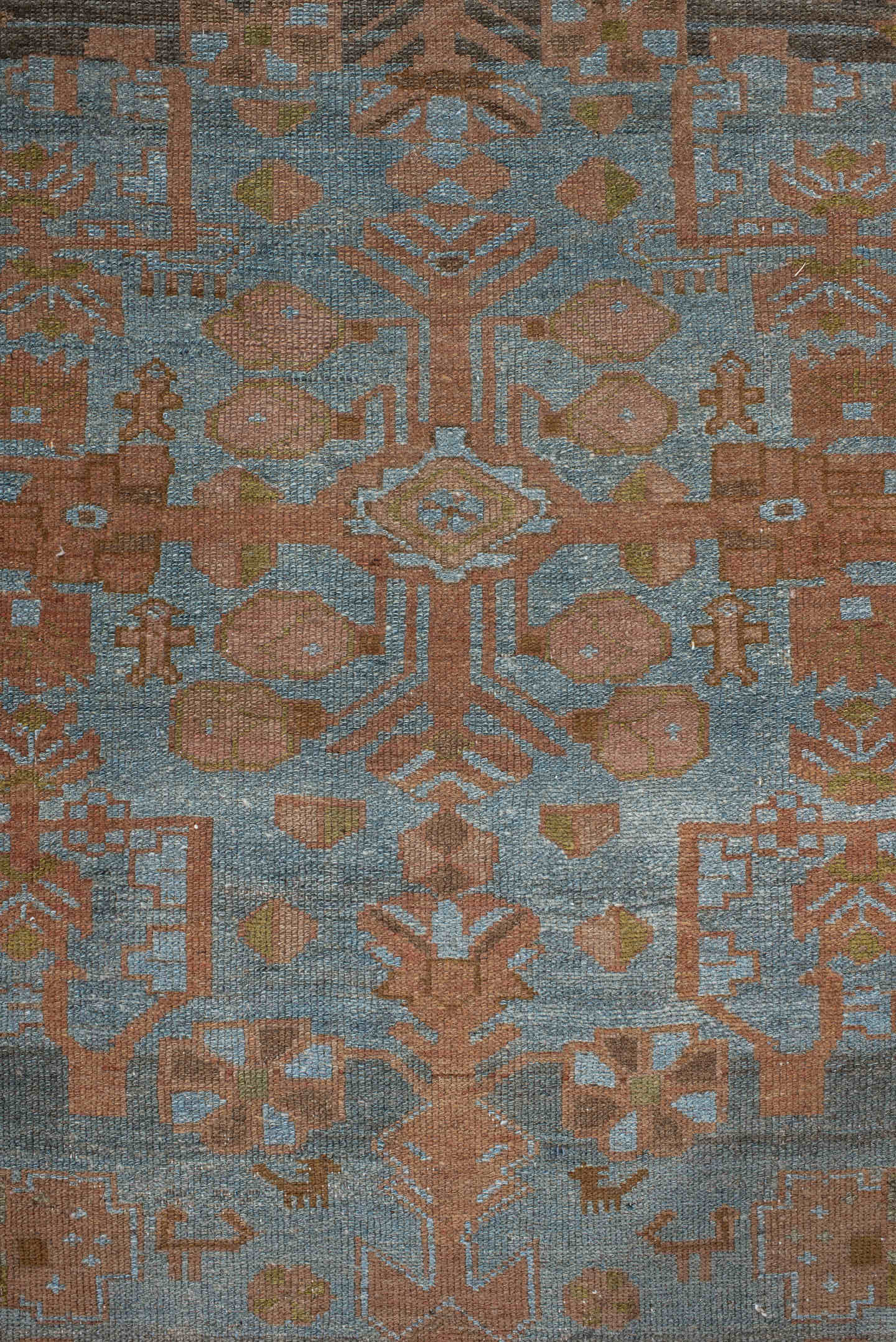 3' x 16' one-of-a-kind handmade antique Malayer runner rug. Color palette: blue, terra cotta, taupe, brown, camel, ivory