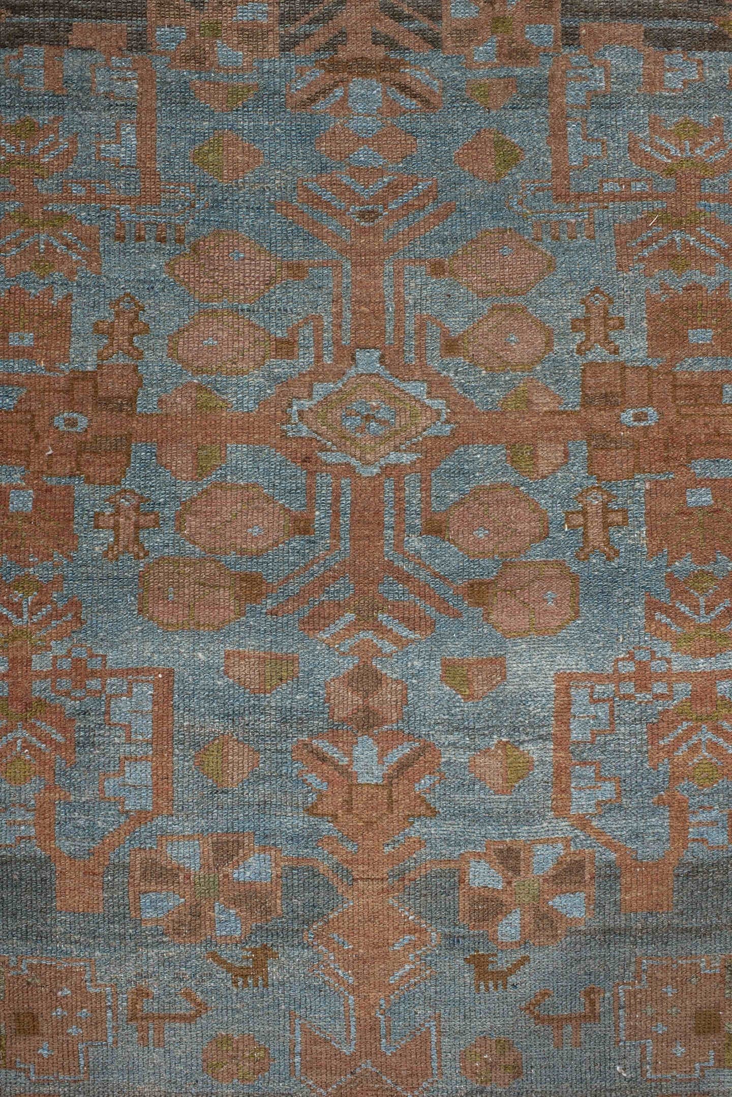 3' x 16' one-of-a-kind handmade antique Malayer runner rug. Color palette: blue, terra cotta, taupe, brown, camel, ivory