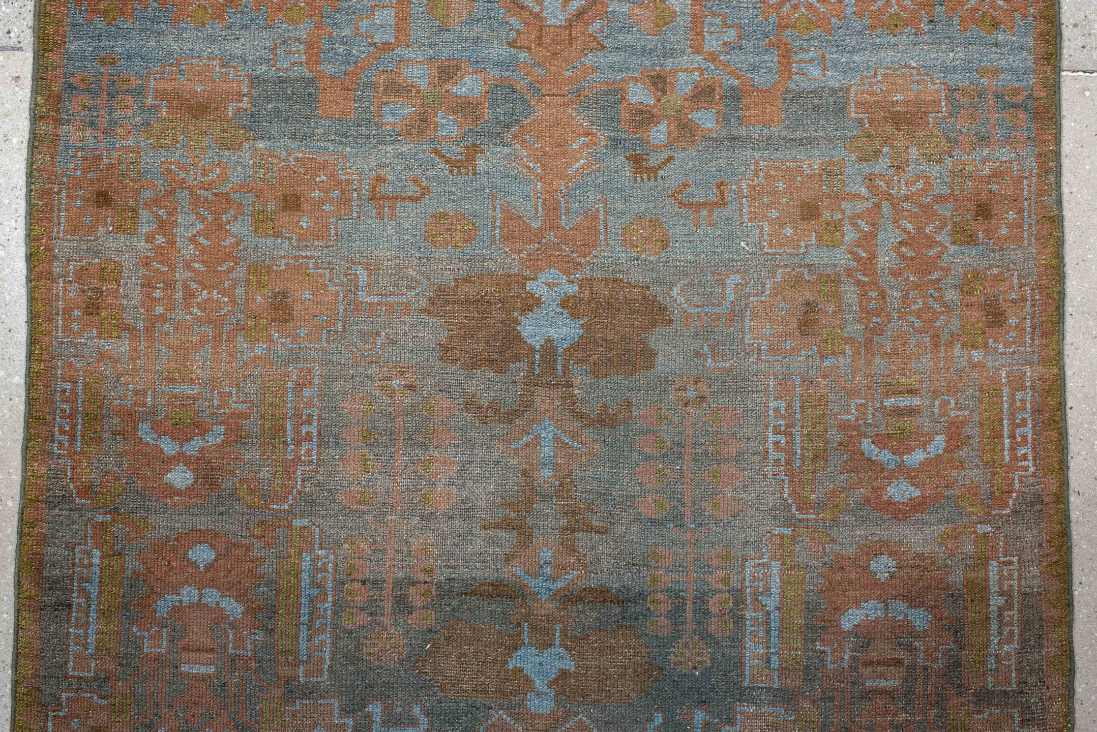 3' x 16' one-of-a-kind handmade antique Malayer runner rug. Color palette: blue, terra cotta, taupe, brown, camel, ivory