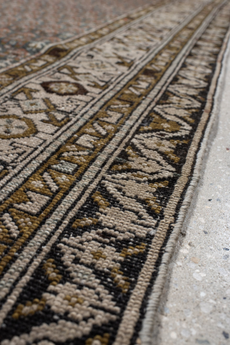 3' x 11' one-of-a-kind handmade vintage Malayer runner rug. Color palette: ivory, blue, brown, charcoal, camel, taupe, gray
