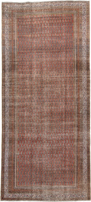 5' x 12' one-of-a-kind handmade antique Malayer rug. Color palette: rust, ivory, slate, taupe, terra cotta, charcoal, brown