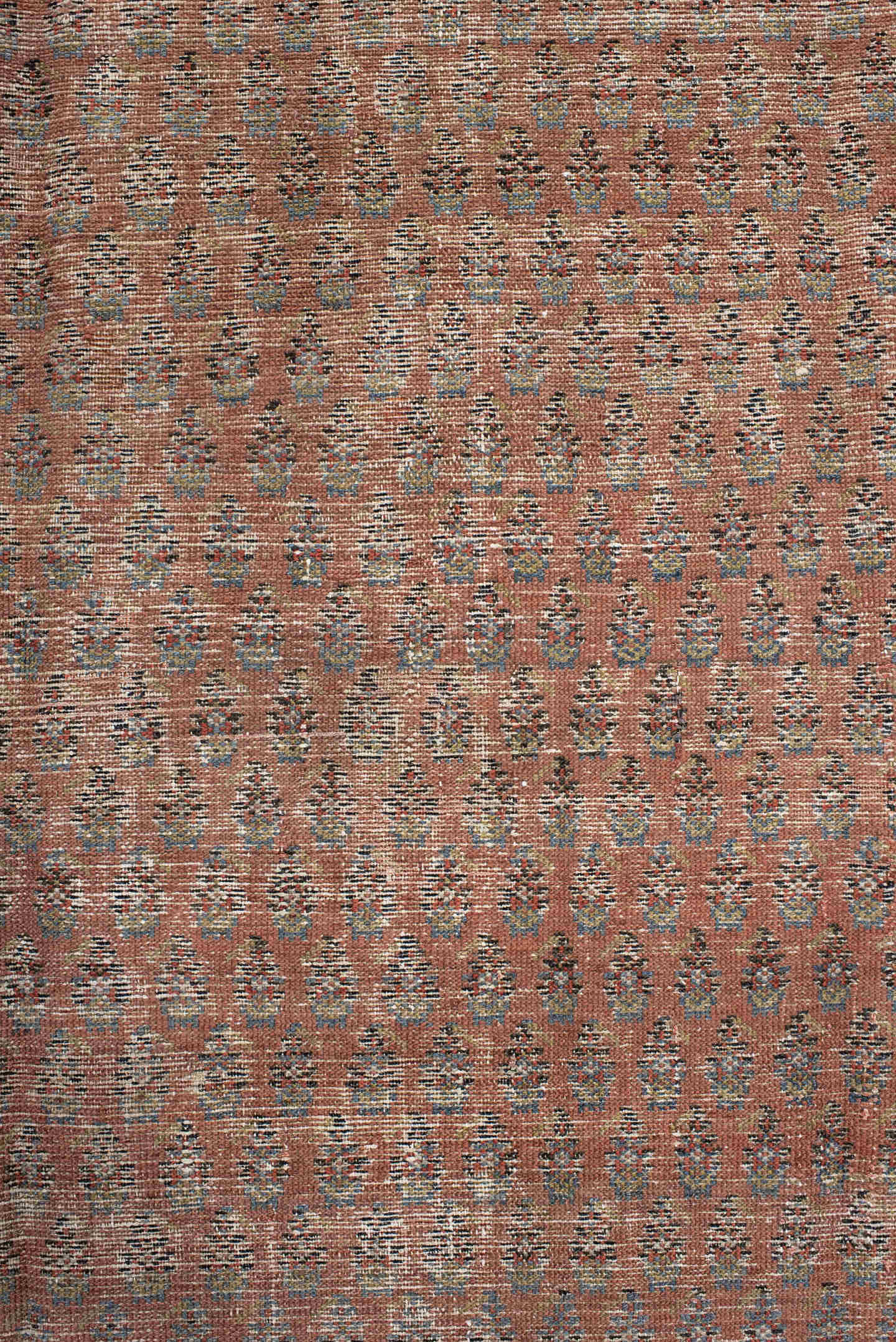 5' x 12' one-of-a-kind handmade antique Malayer rug. Color palette: rust, ivory, slate, taupe, terra cotta, charcoal, brown
