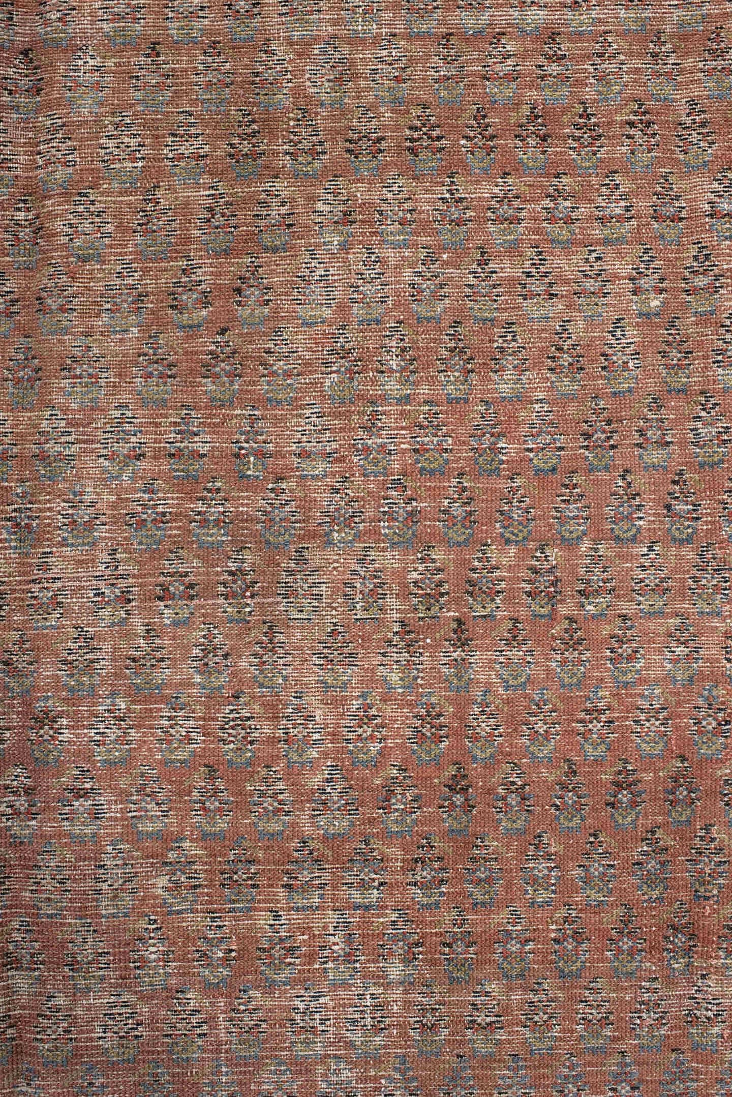5' x 12' one-of-a-kind handmade antique Malayer rug. Color palette: rust, ivory, slate, taupe, terra cotta, charcoal, brown