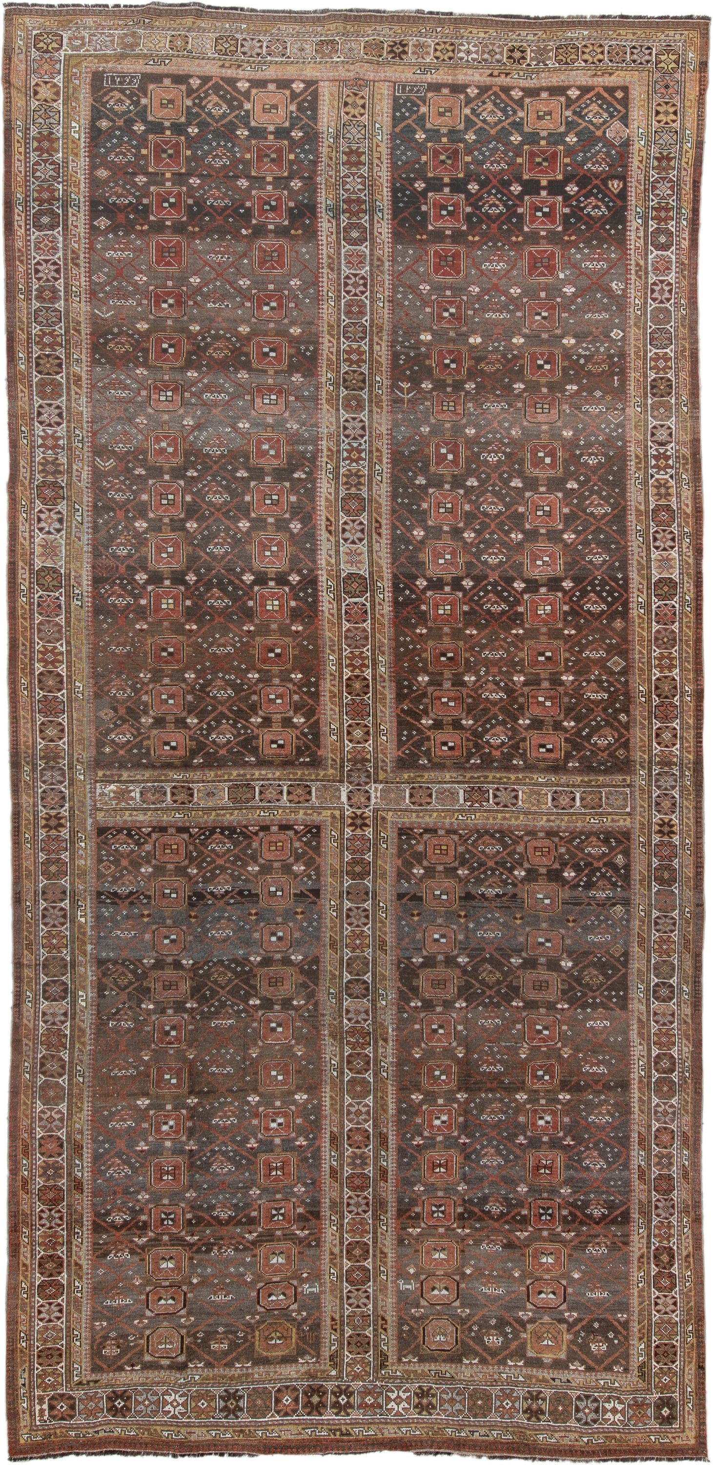 6' x 12' one-of-a-kind handmade antique NW Persian large size rug. Color palette: brown, rust, ivory, charcoal, taupe, camel