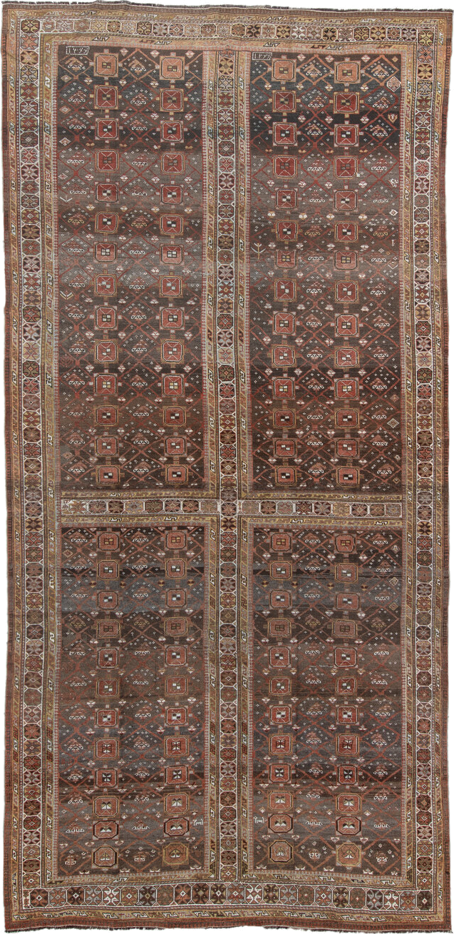 6' x 12' one-of-a-kind handmade antique NW Persian large size rug. Color palette: brown, rust, ivory, charcoal, taupe, camel