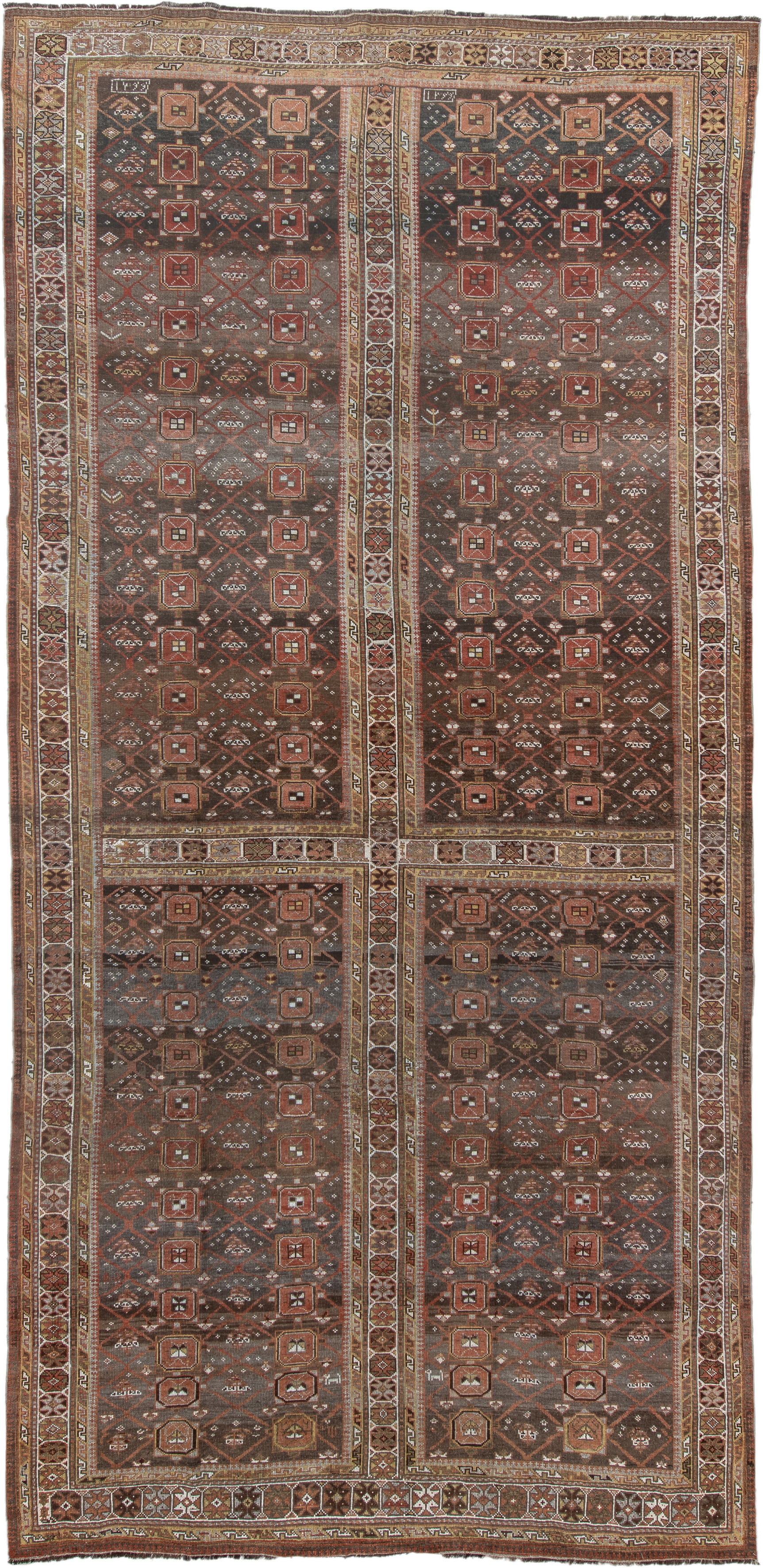 6' x 12' one-of-a-kind handmade antique NW Persian large size rug. Color palette: brown, rust, ivory, charcoal, taupe, camel