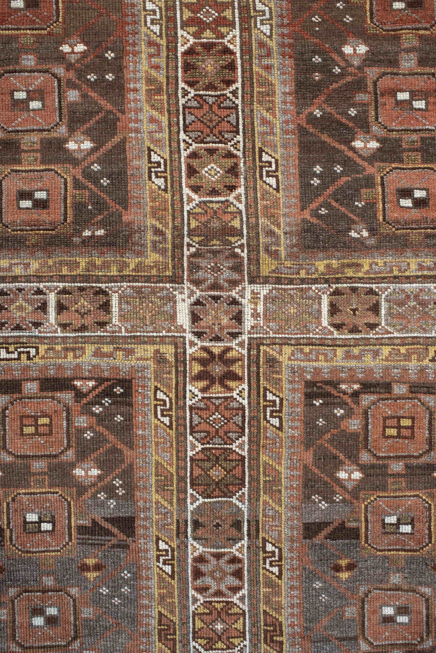 6' x 12' one-of-a-kind handmade antique NW Persian large size rug. Color palette: brown, rust, ivory, charcoal, taupe, camel